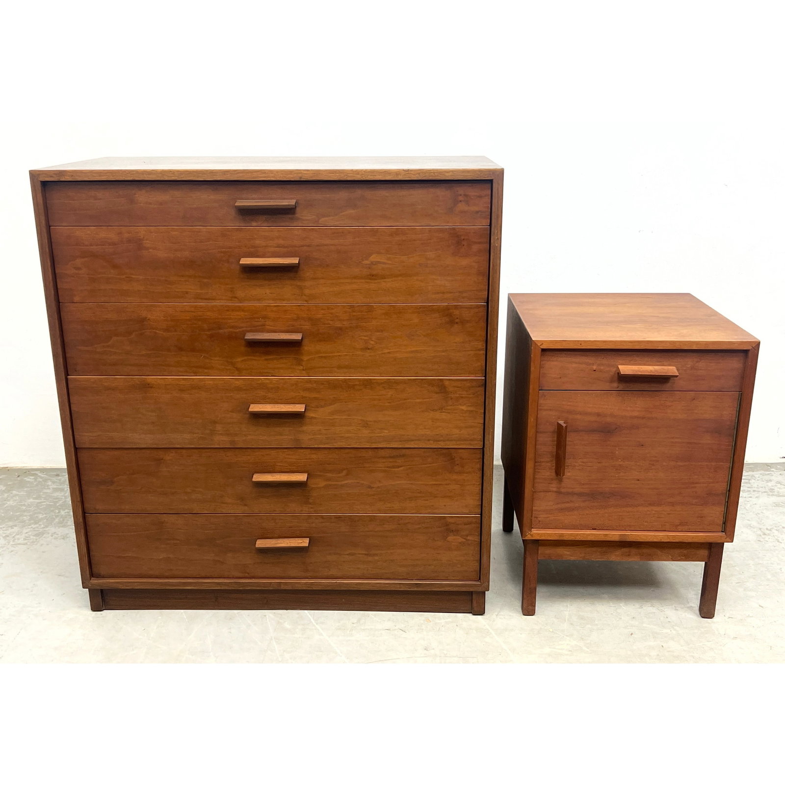 2pcs Mid Century Modern Walnut Bedroom Furniture. Tall Chest and Night Stand. Jens Risom Style. (1 of 13)