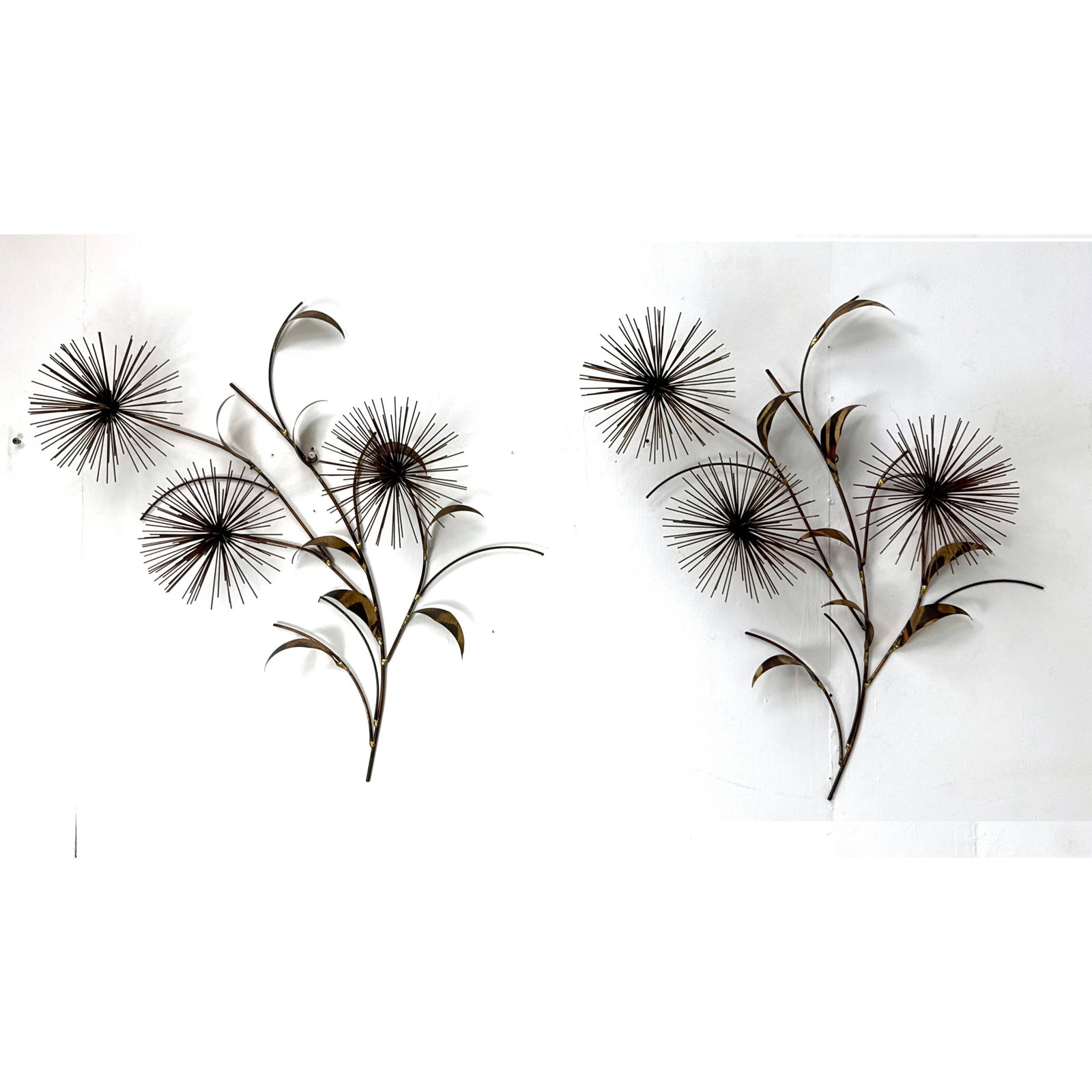 Pair Signed Mid Century Modern Wall Sculpture Floral Pom Pom .: Pair Signed Mid Century Modern Wall Sculpture Floral Pom Pom . Dimensions: Height: 30 inches, Width: 21 inches, Depth: 8 inches. ---