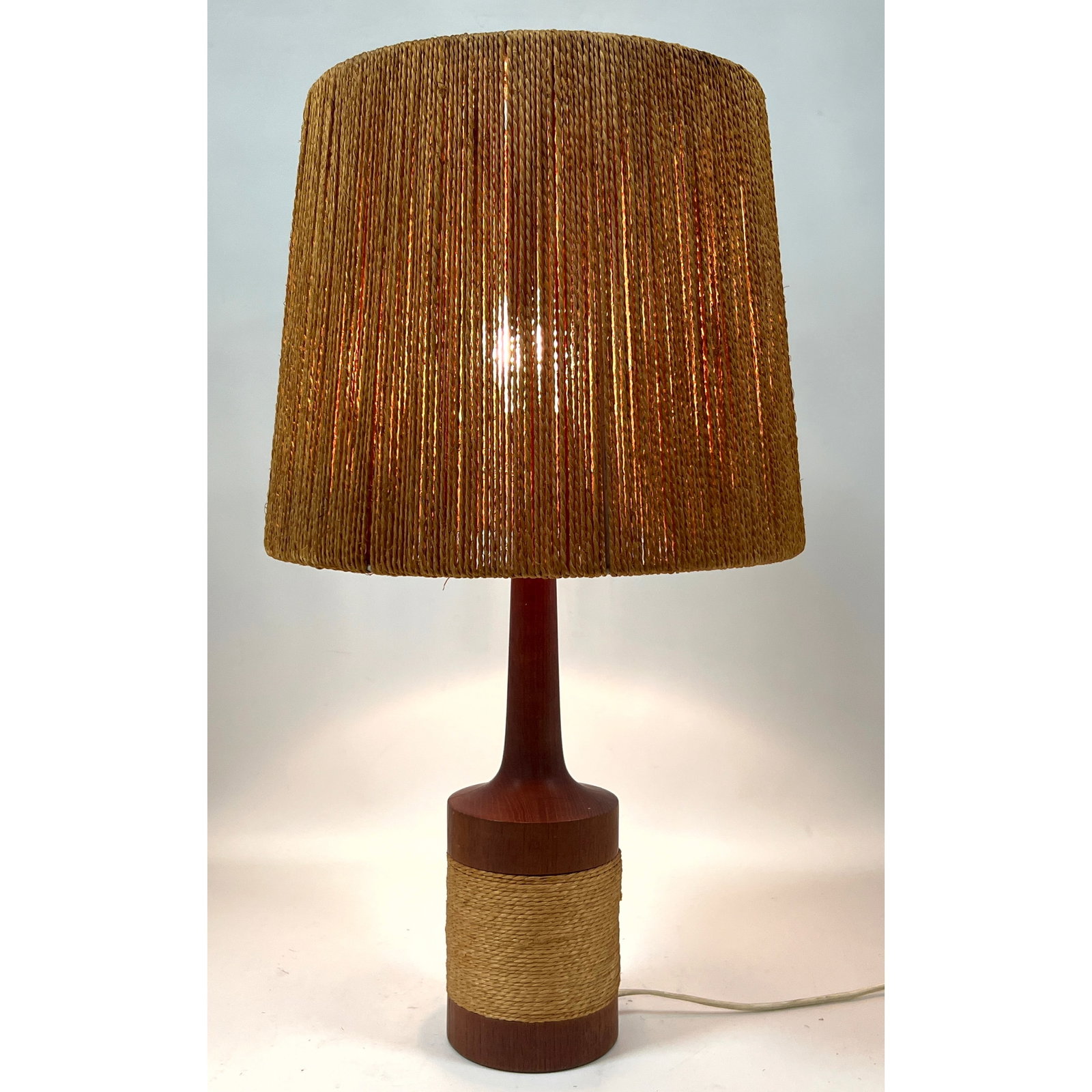 Fog And Morup Teak Table Lamp. Cord wrapped base. Original shade. (1 of 13)