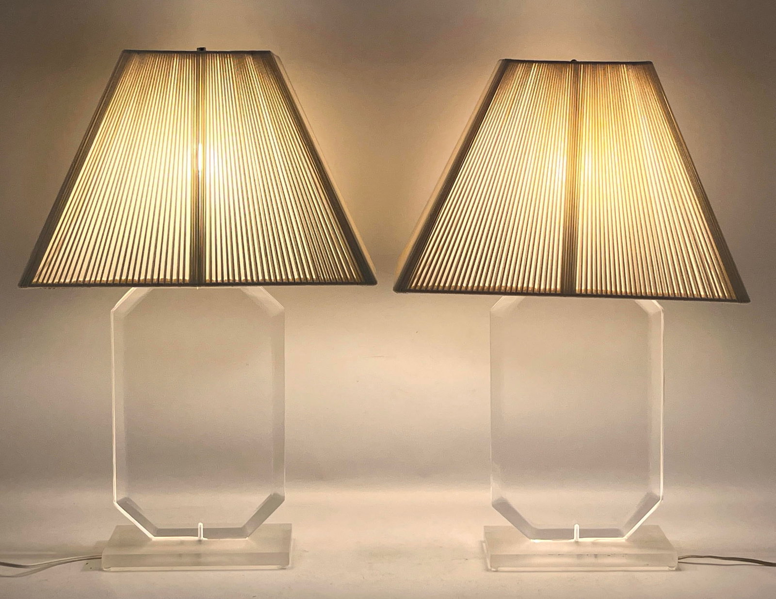 Pr Lucite Acrylic Table Lamps. Springer style. Original cord shades. (1 of 11)