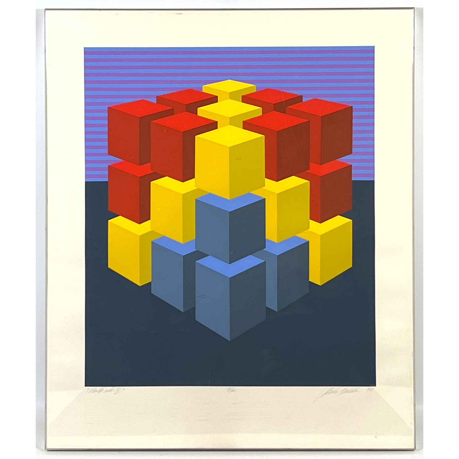 Marko Spalatin Screen Print. Multicube I V. Signed and Numbered. 19/60: Marko Spalatin Screen Print. Multicube I V. Signed and Numbered. 19/60 Dimensions: Frame Height: 30.5 inches, Frame Width: 24.25 inches. - Image Size: Image Height: 23.5 inches, Image Width: 19 inches
