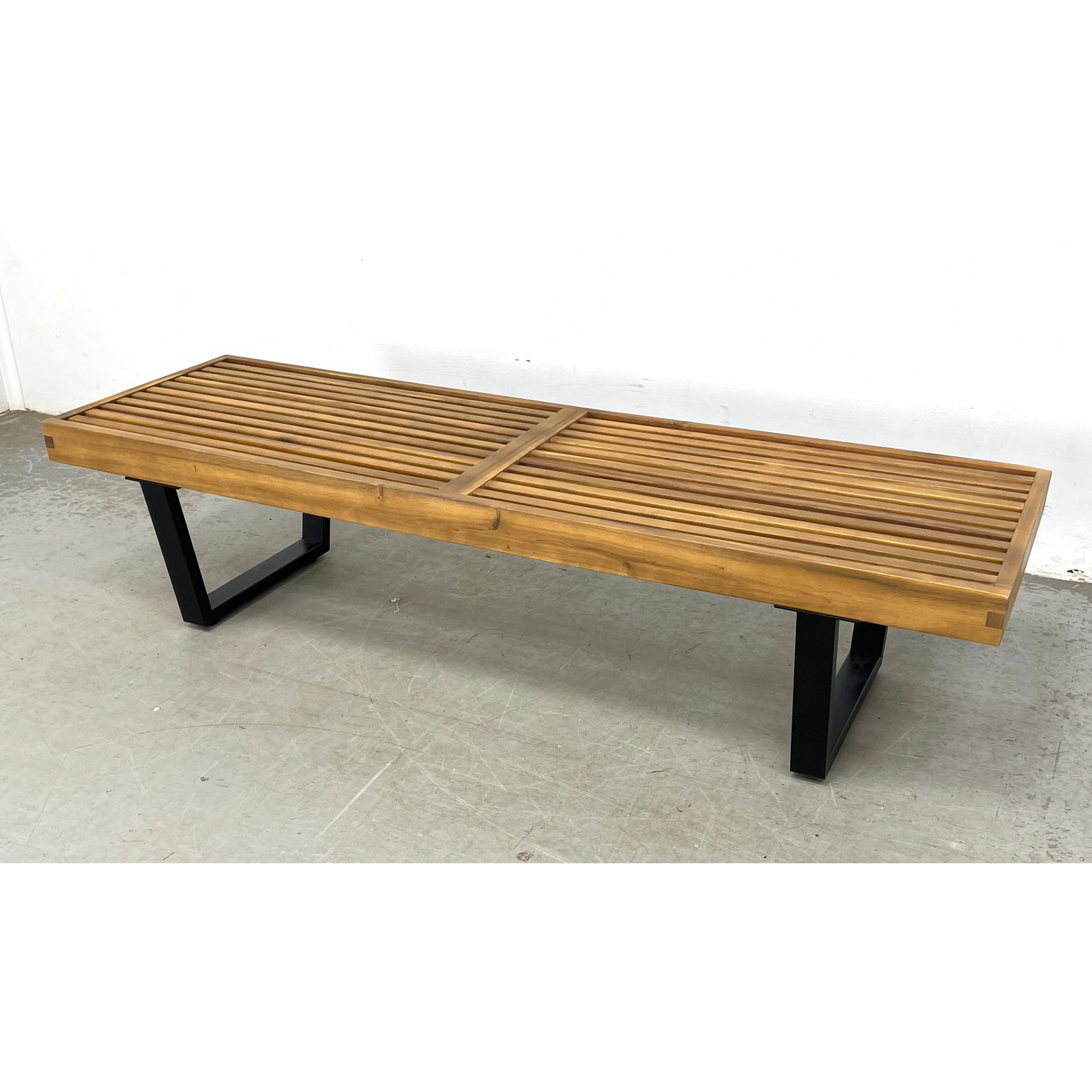 Nelson Style Platform Bench wood Slat with Metal Legs. (1 of 9)