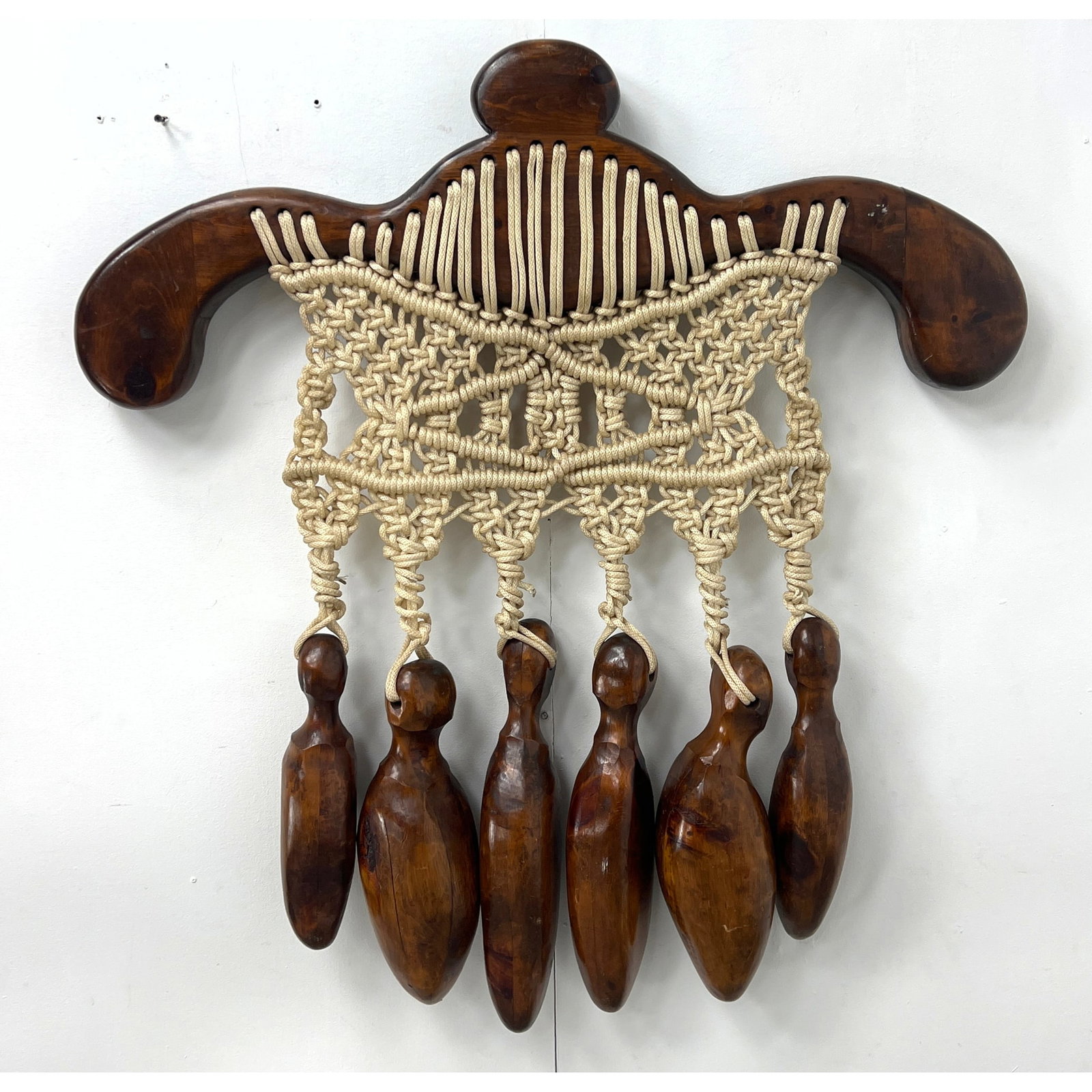 K. Hill Wood and Macrame Wall Sculpture. Dated 73. (1 of 11)