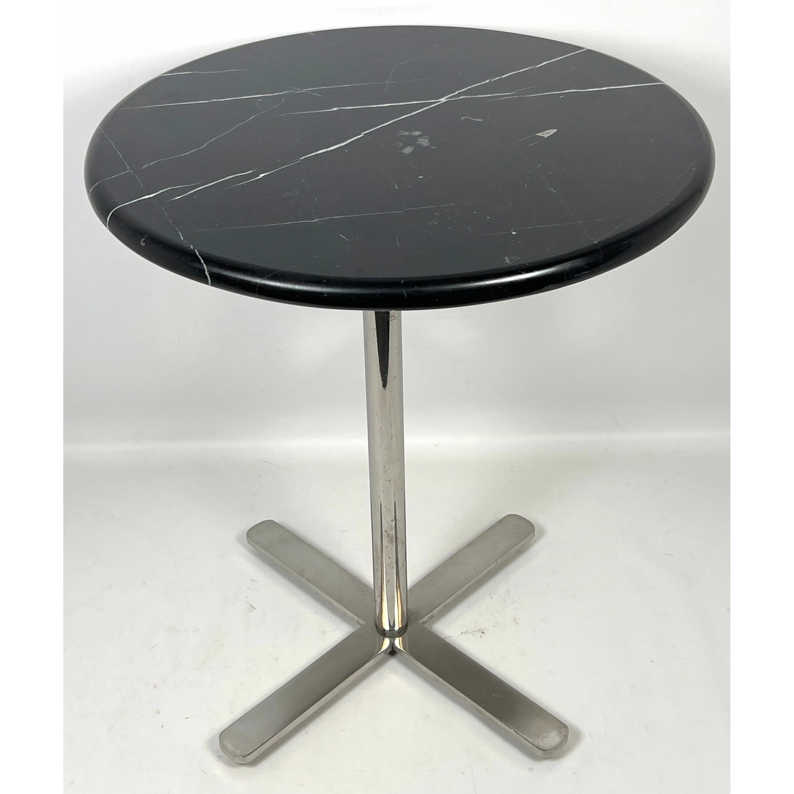 Mid Century Nicos Zographos Attributed Marble Top Chrome Pedestal Side Table (1 of 9)