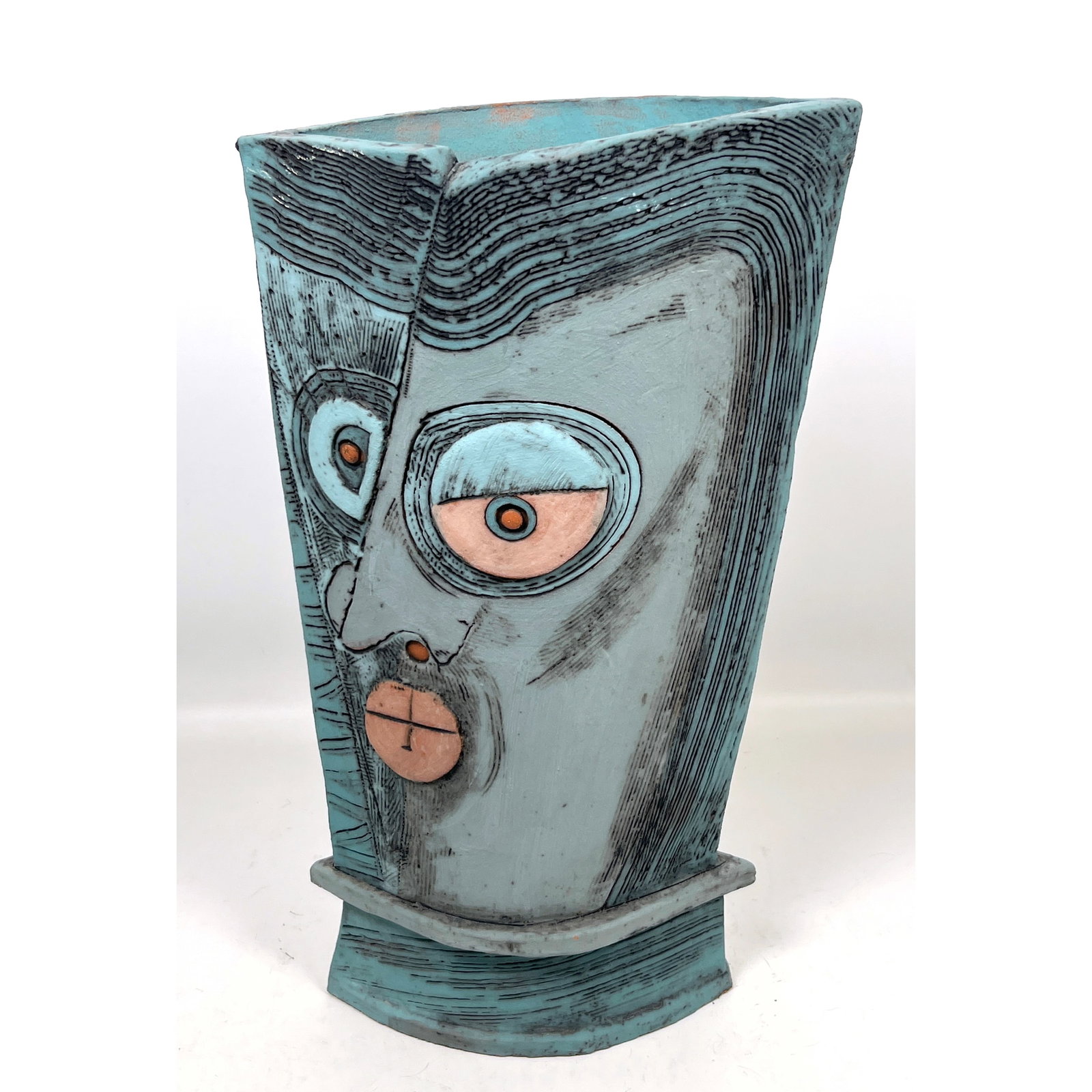 Large slab-built ceramic vessel vase. Art Pottery. Artist signed. (1 of 11)