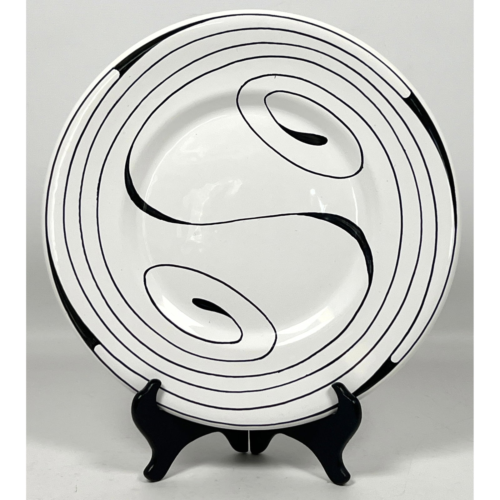 Koloman Moser Black and White decorated Dish.: Koloman Moser Black and White decorated Dish. Dimensions: Height: 11 inches, Width: 11 inches. ---