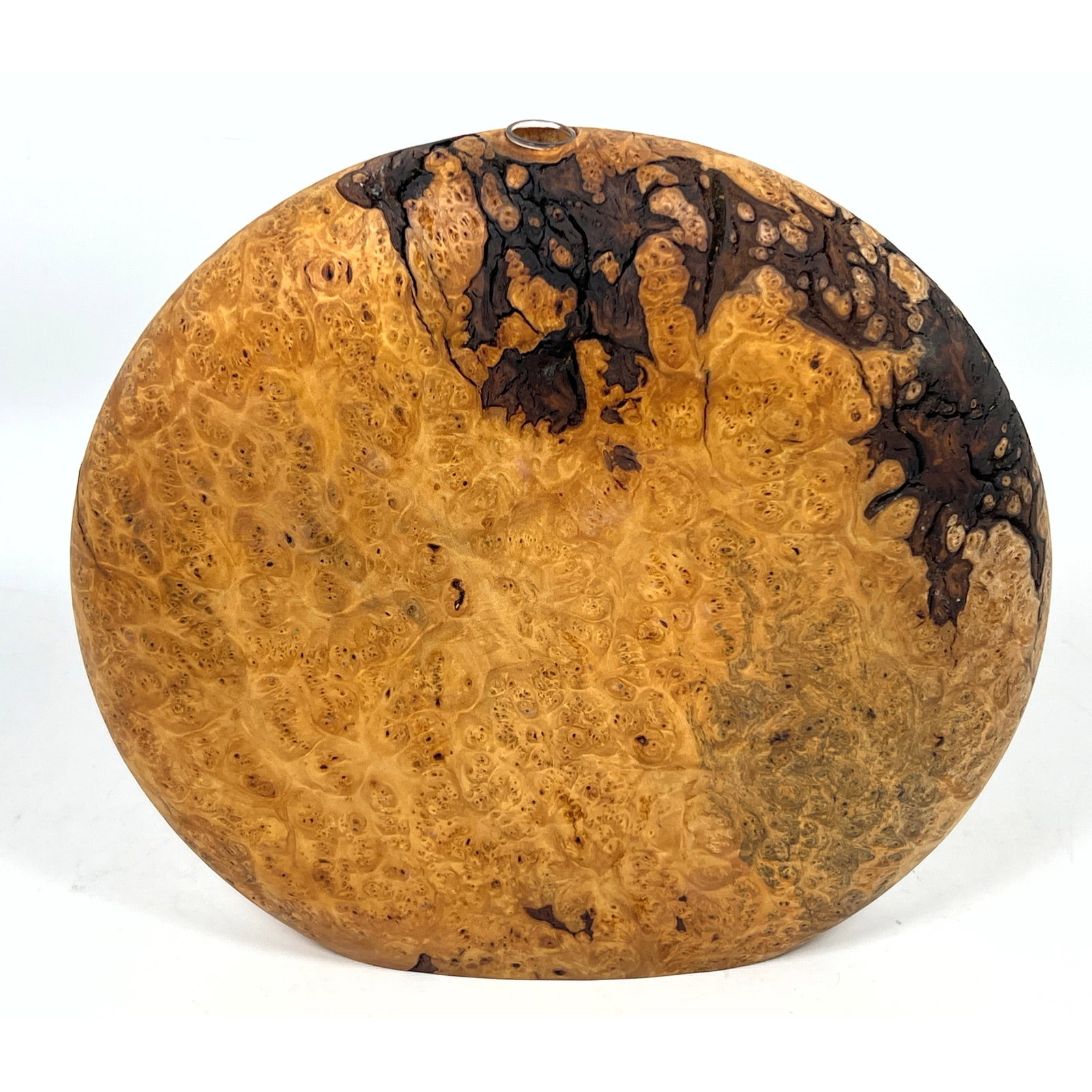 Craig Lossing Artisan Burl wood Disk Vase.: Craig Lossing Artisan Burl wood Disk Vase. Dimensions: Height: 10.5 inches, Width: 11 inches, Depth: 2 inches. ---
