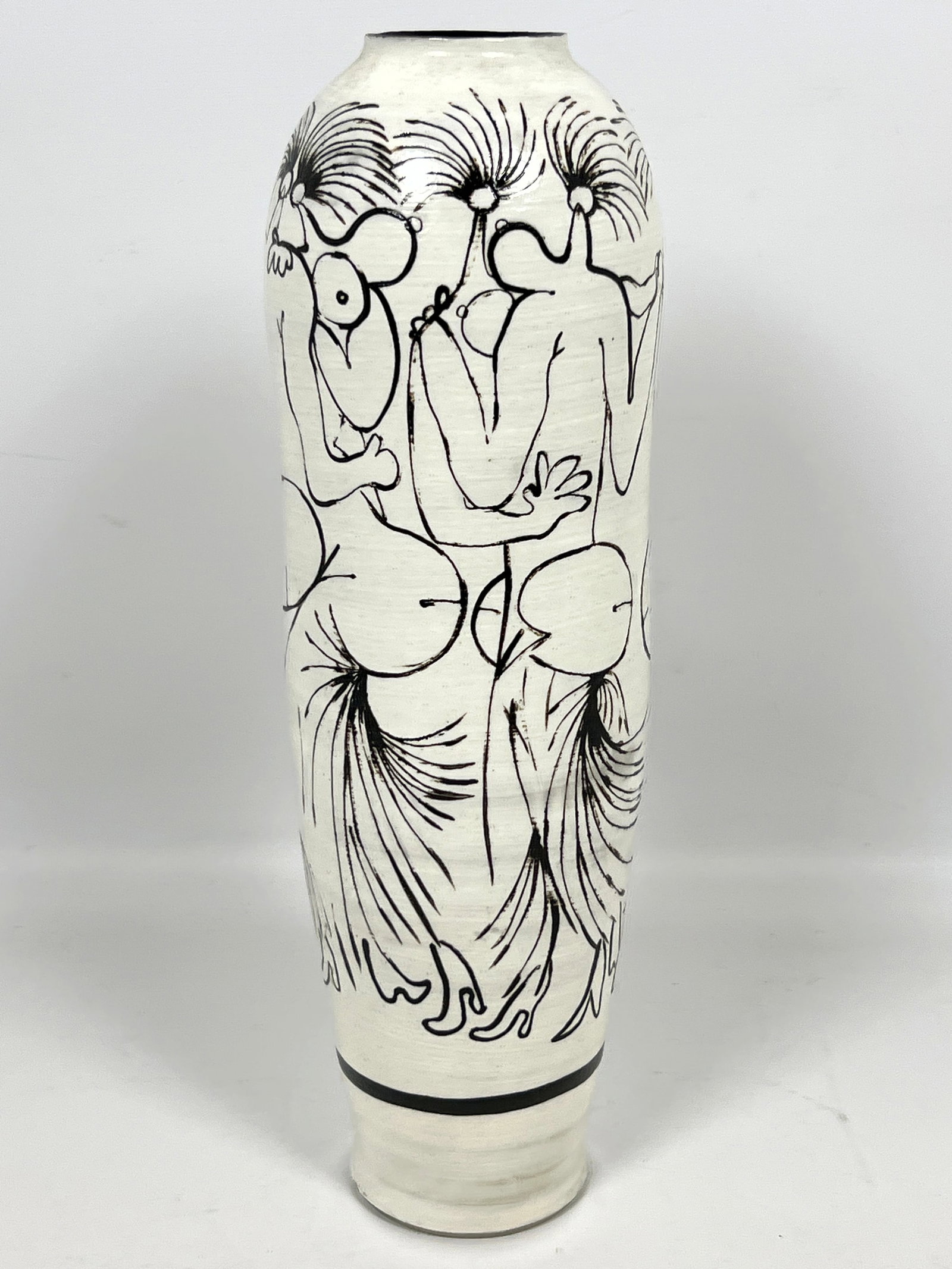 Japanese Hand Decorated Cylinder Vase. Marked. Dancing Figures. (1 of 10)