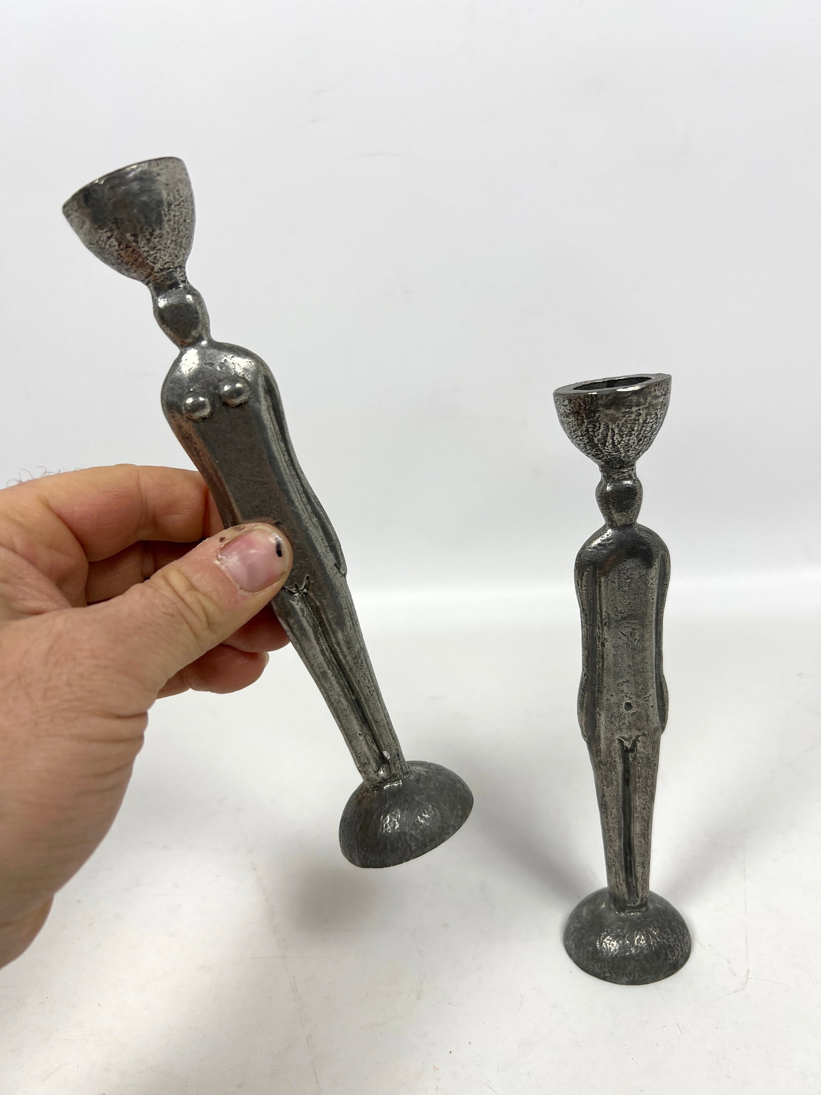 Pair Patrick Meyer Cast Pewter Figural Candlesticks. - 2