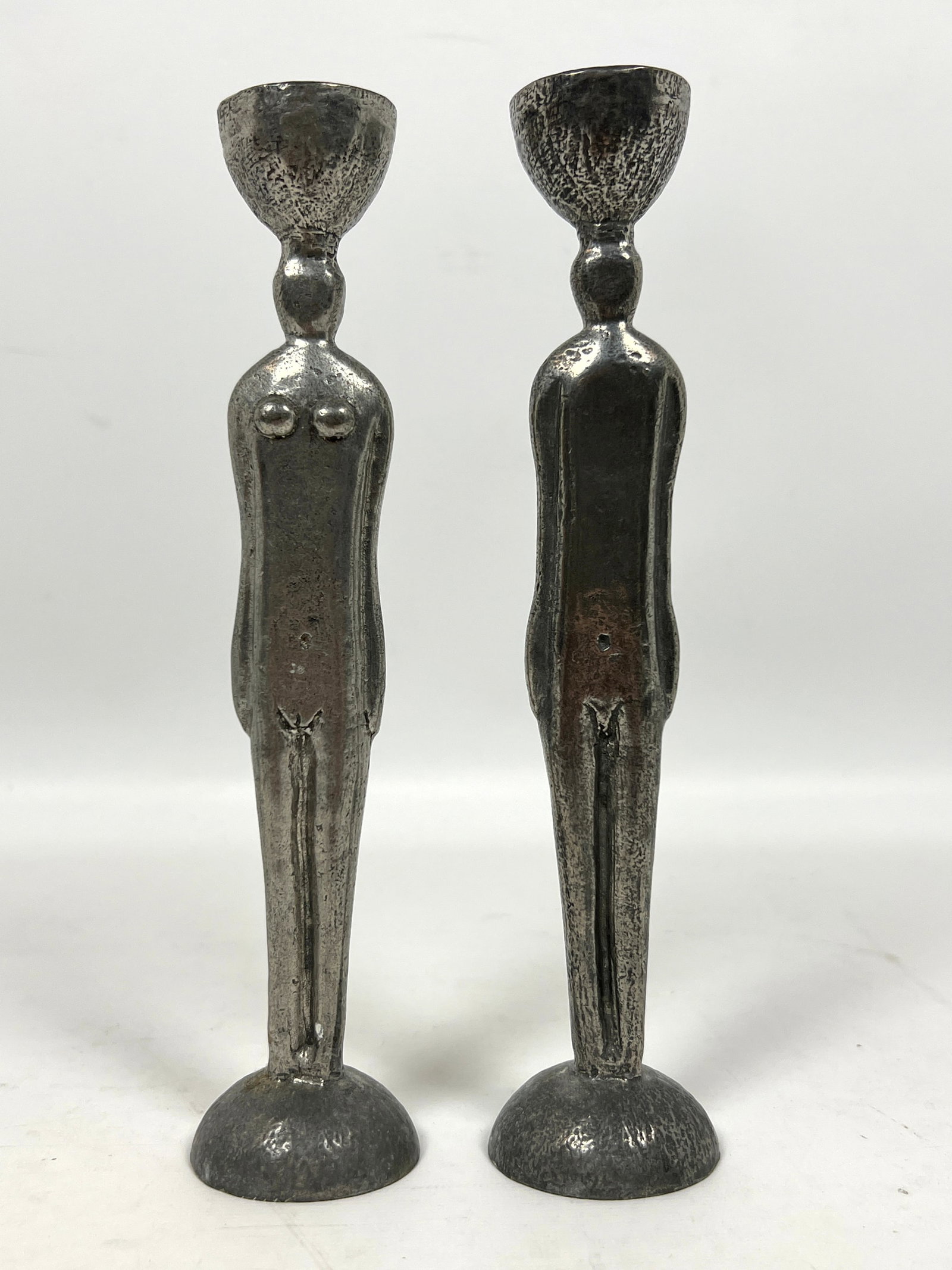 Pair Patrick Meyer Cast Pewter Figural Candlesticks. - 5