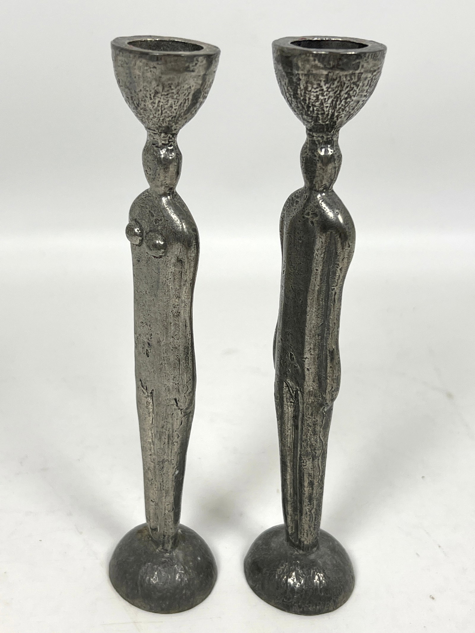Pair Patrick Meyer Cast Pewter Figural Candlesticks. - 6