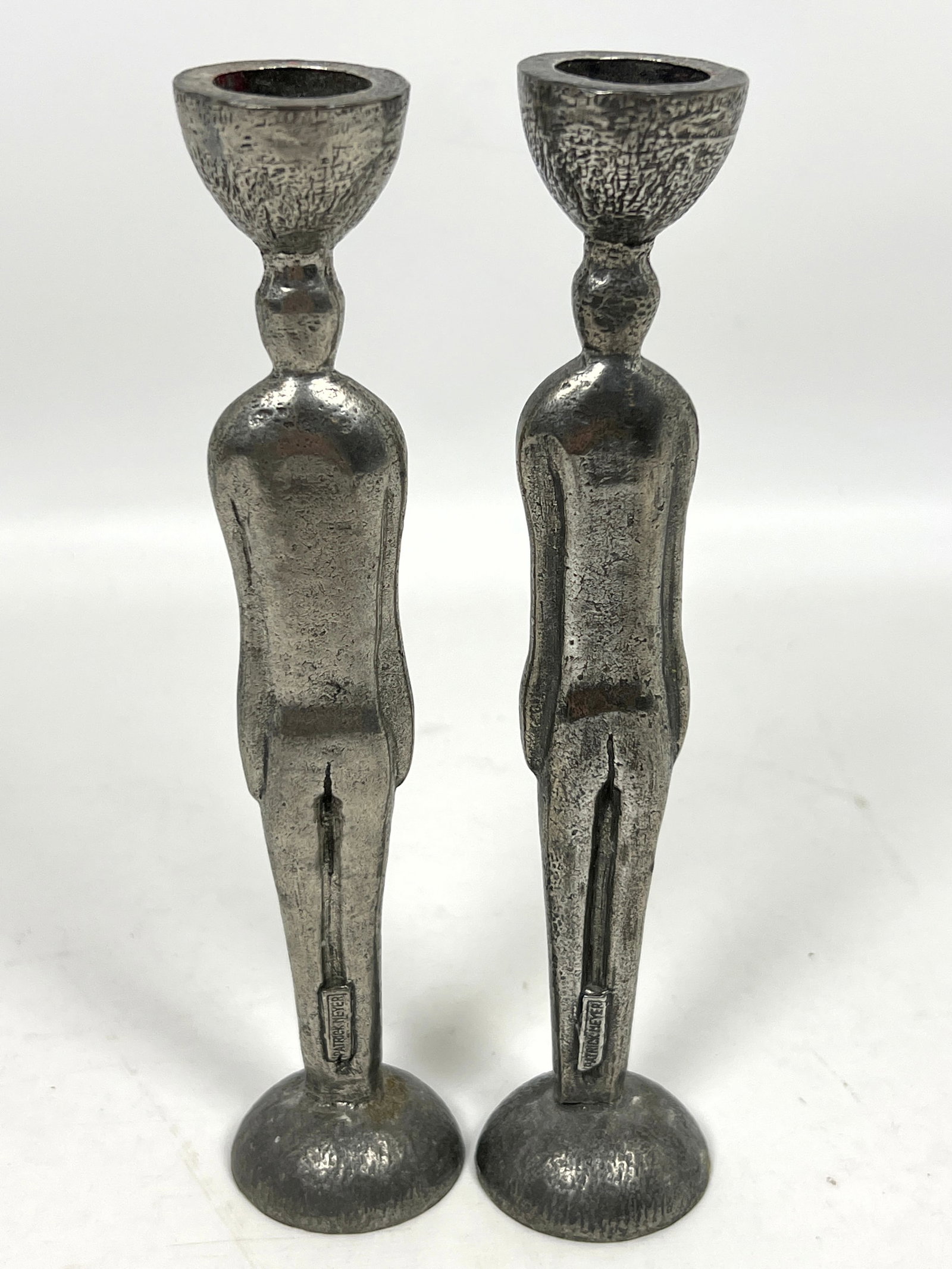Pair Patrick Meyer Cast Pewter Figural Candlesticks. - 7