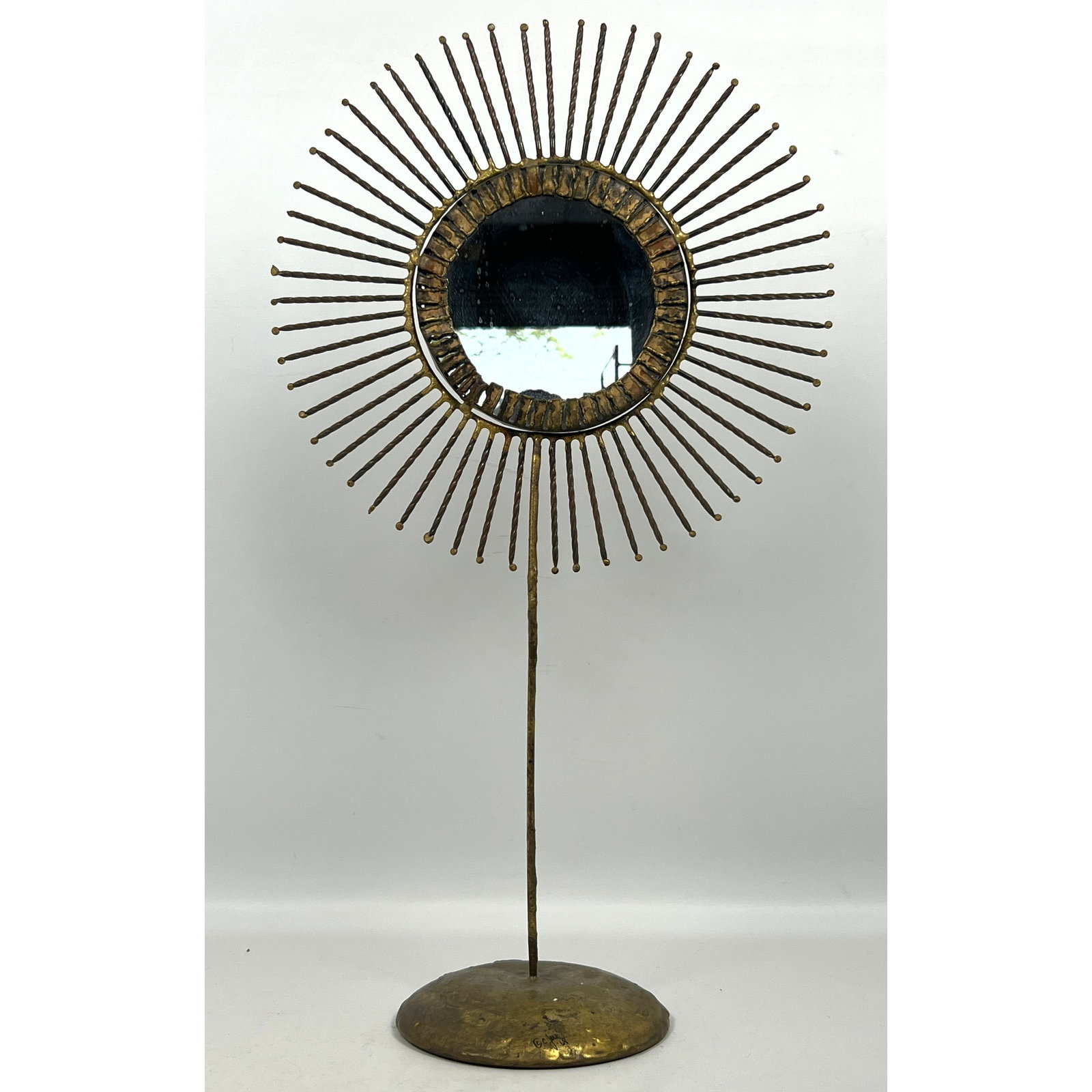 C. Jere 68 Brutalist Sunburst Mirror on Stand. Signed. (1 of 12)