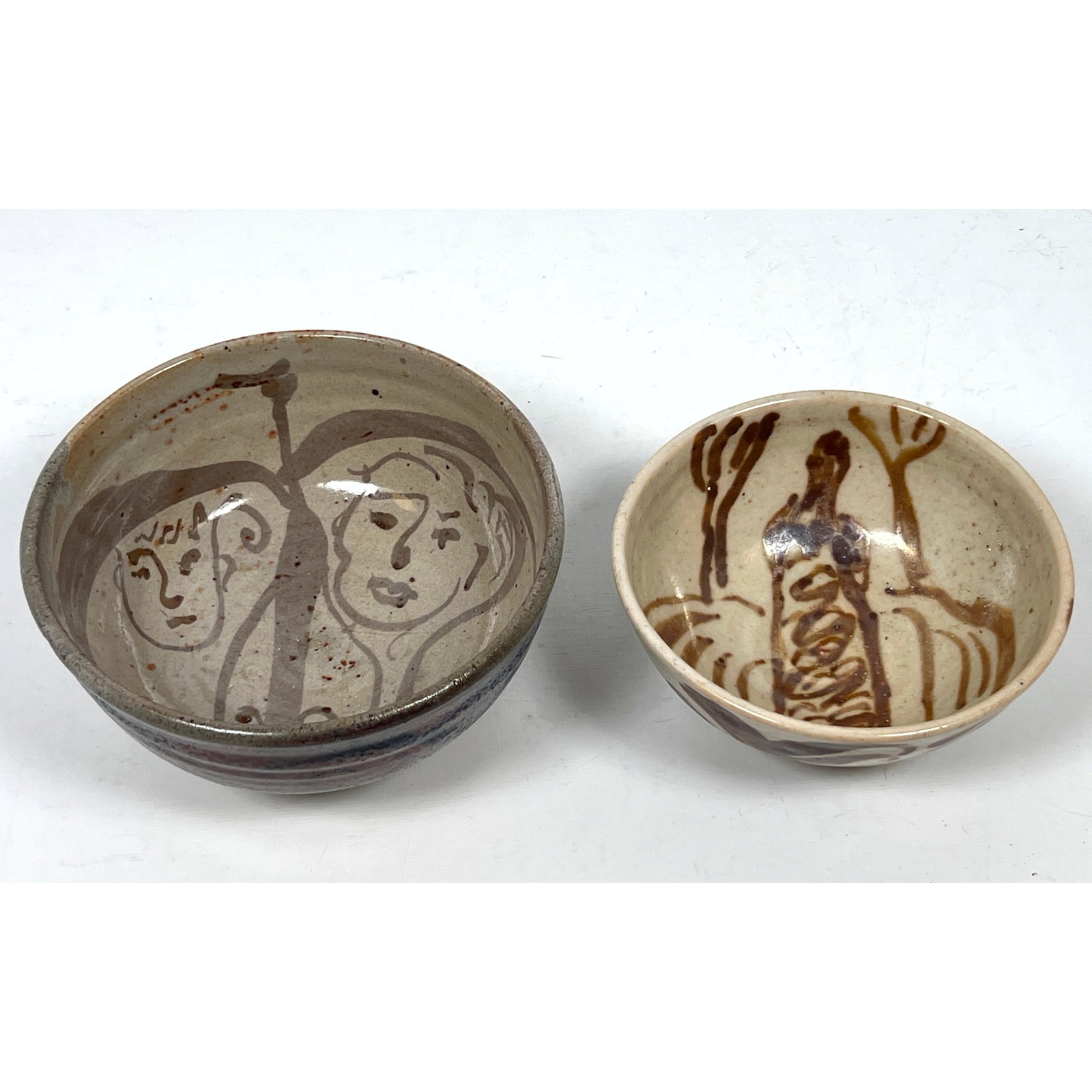 2pcs Studio Pottery Bowls. Decorated with Figures. (1 of 12)