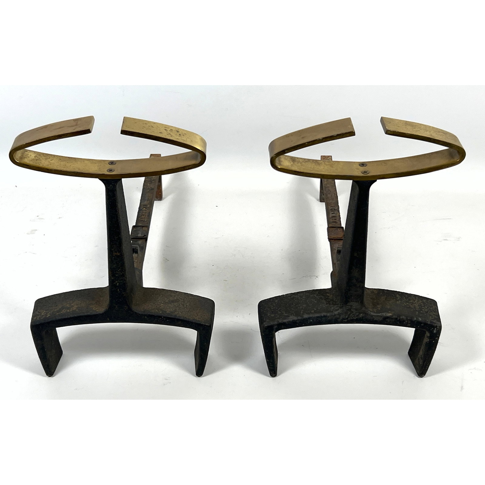 Pair Donald Deskey for Bennett Brass and Iron Fireplace Andirons. (1 of 9)