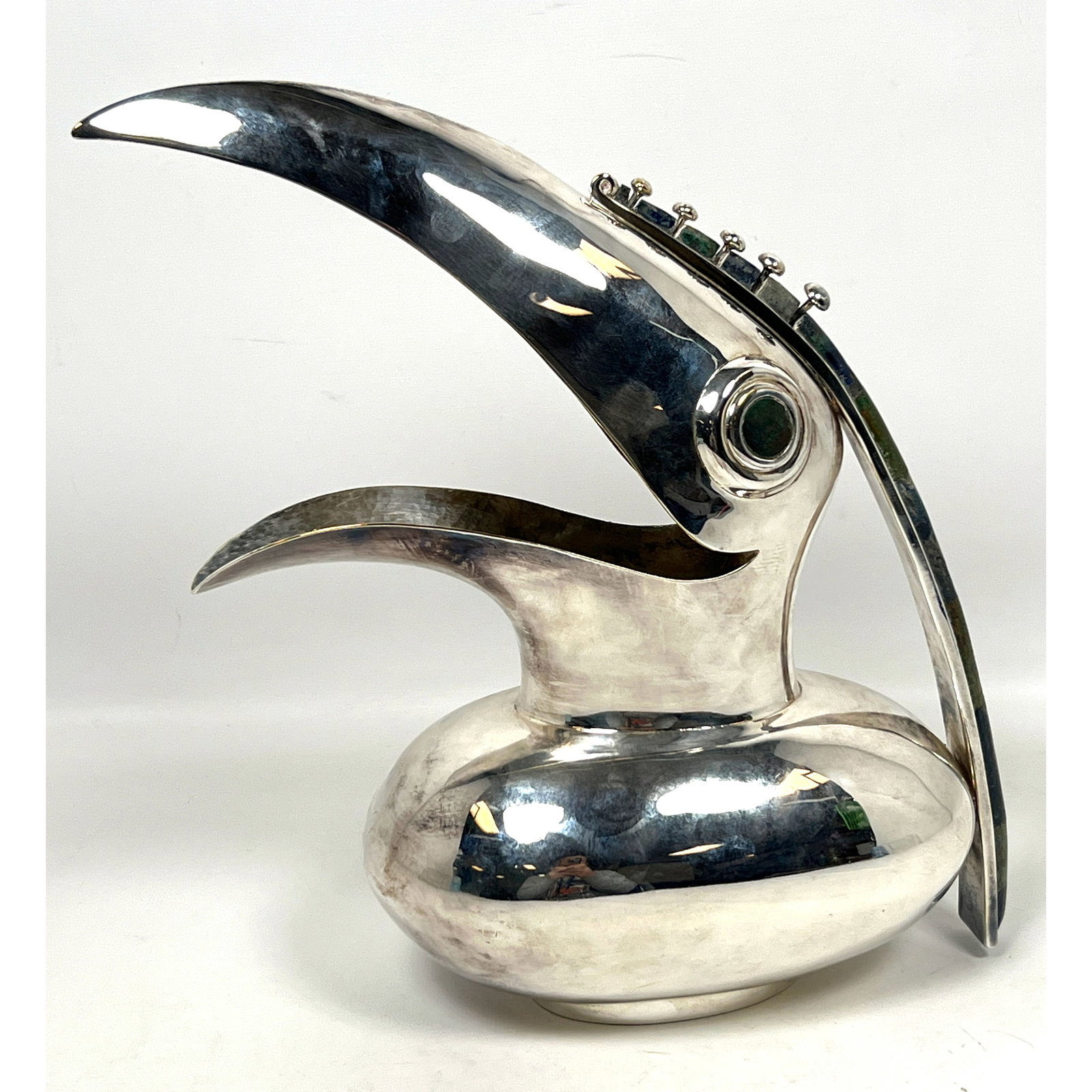 Los Castillo Workshop in Taxco Zoomorphic Silverplate Toucan Pitcher. Inlaid Stone. Plateado (1 of 12)