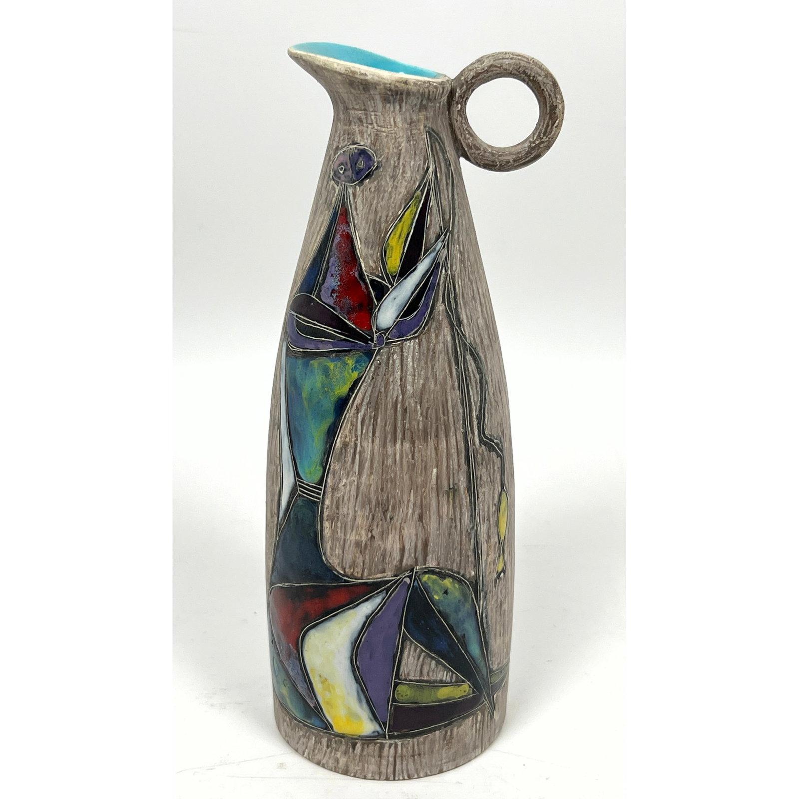 MARCELLO FANTONI Italian Mid century Modern Pitcher. Pottery Pitcher with Incised Modernist design d (1 of 10)