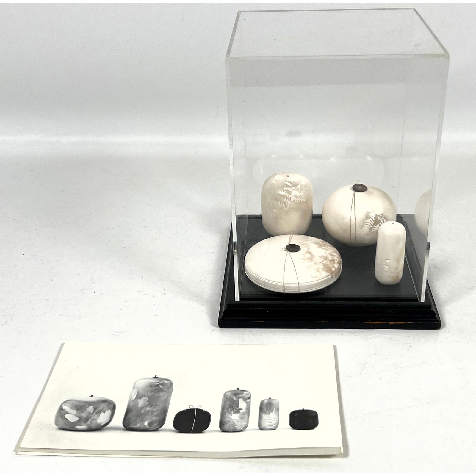 Sylvia Bower Small Painting by Fire Pottery Vessels. 4pcs in acrylic lucite box display. (1 of 18)