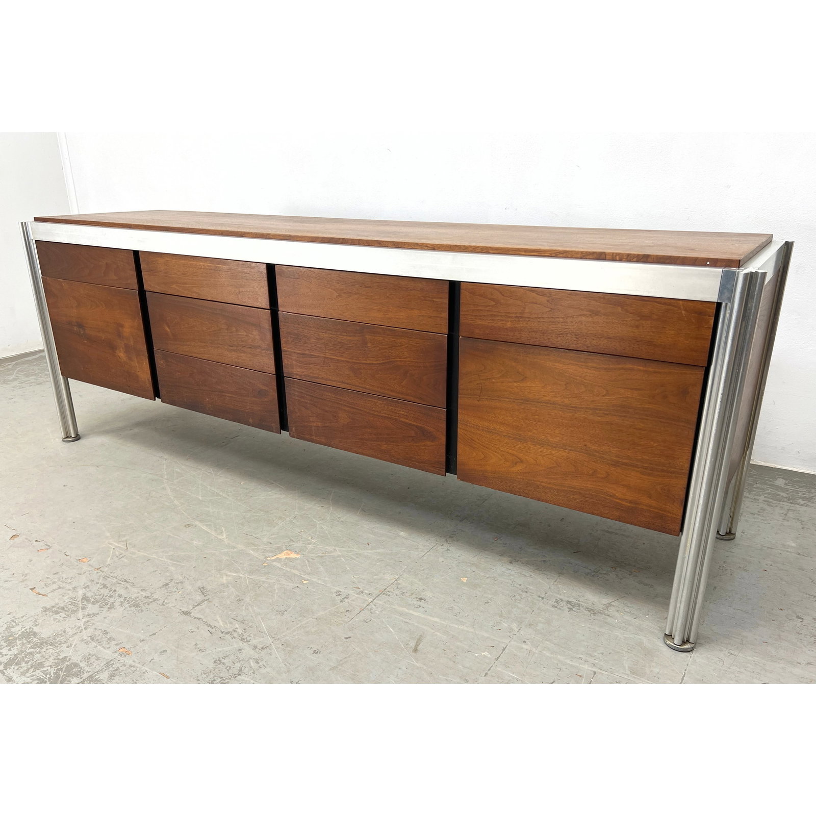 Jens Risom Aluminum and Walnut Executive Credenza Sideboard. Heavy construction. (1 of 10)