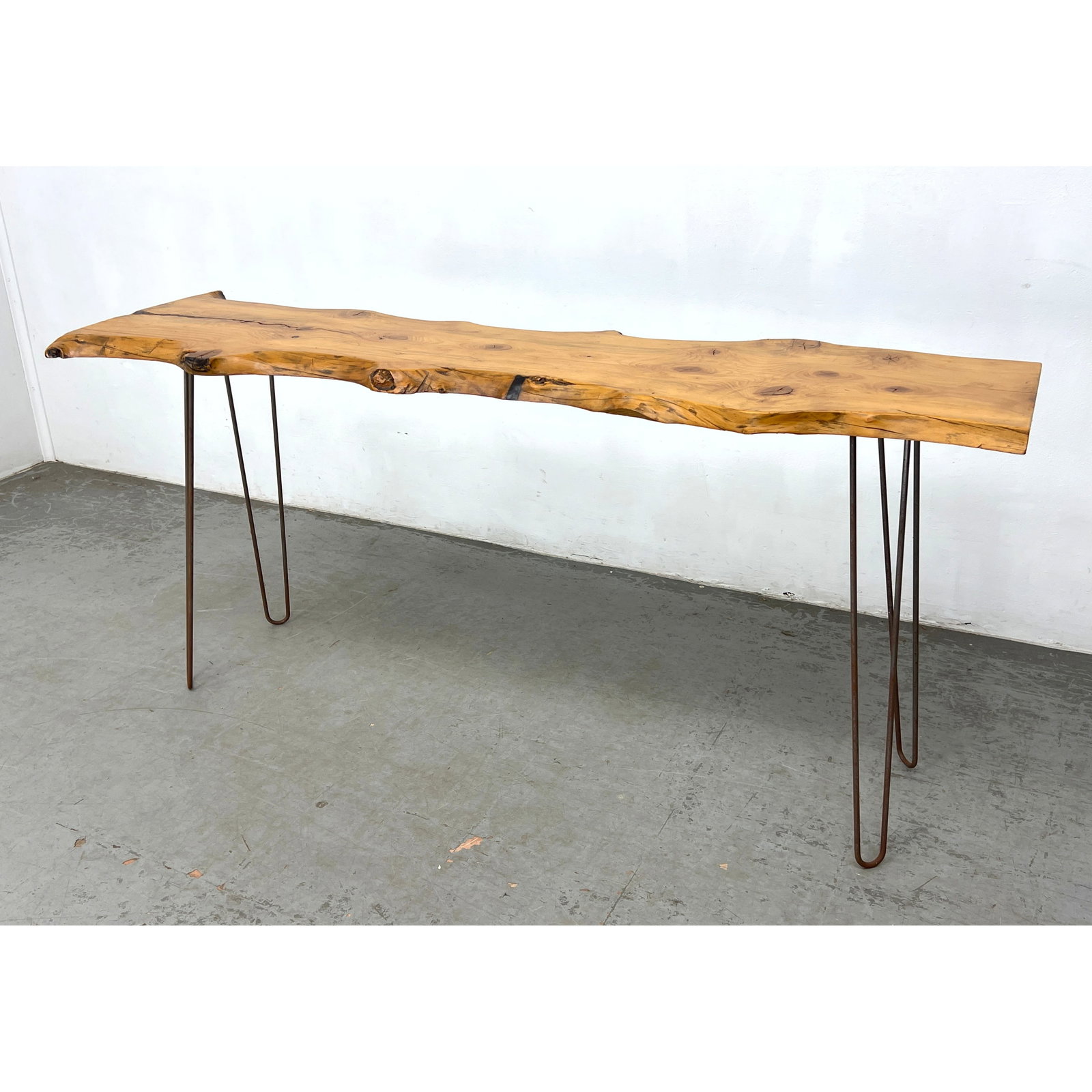 Contemporary Modern Live Free Edge Console Table with Hairpin Iron Legs. sculptural top. (1 of 8)