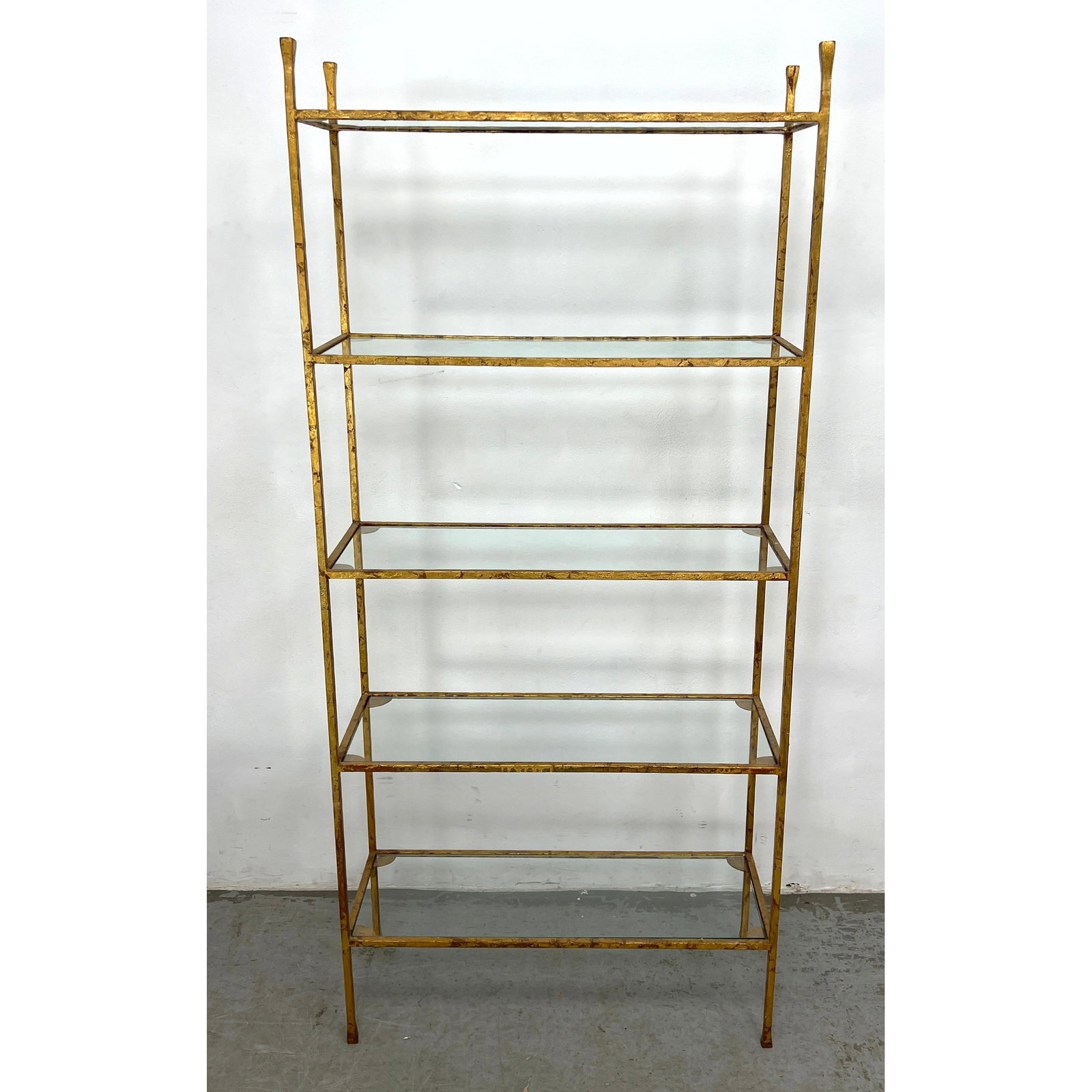 Solid Gilt Forged Iron Etagere Shelf. Inset Glass shelves. Heavy quality. (1 of 7)