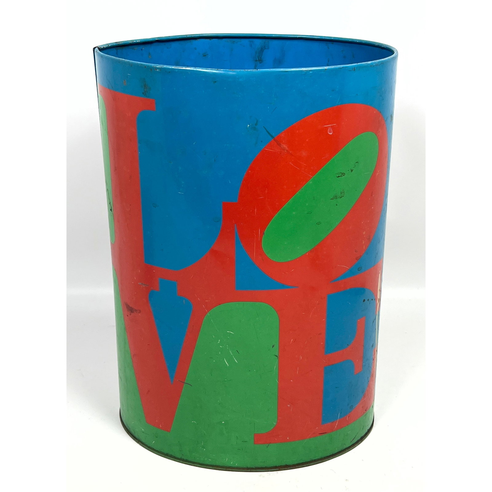 LOVE Graphic Metal Trash Can. ROBERT INDIANA inspired. Iconic Colorful Graphic Waste Basket. (1 of 11)