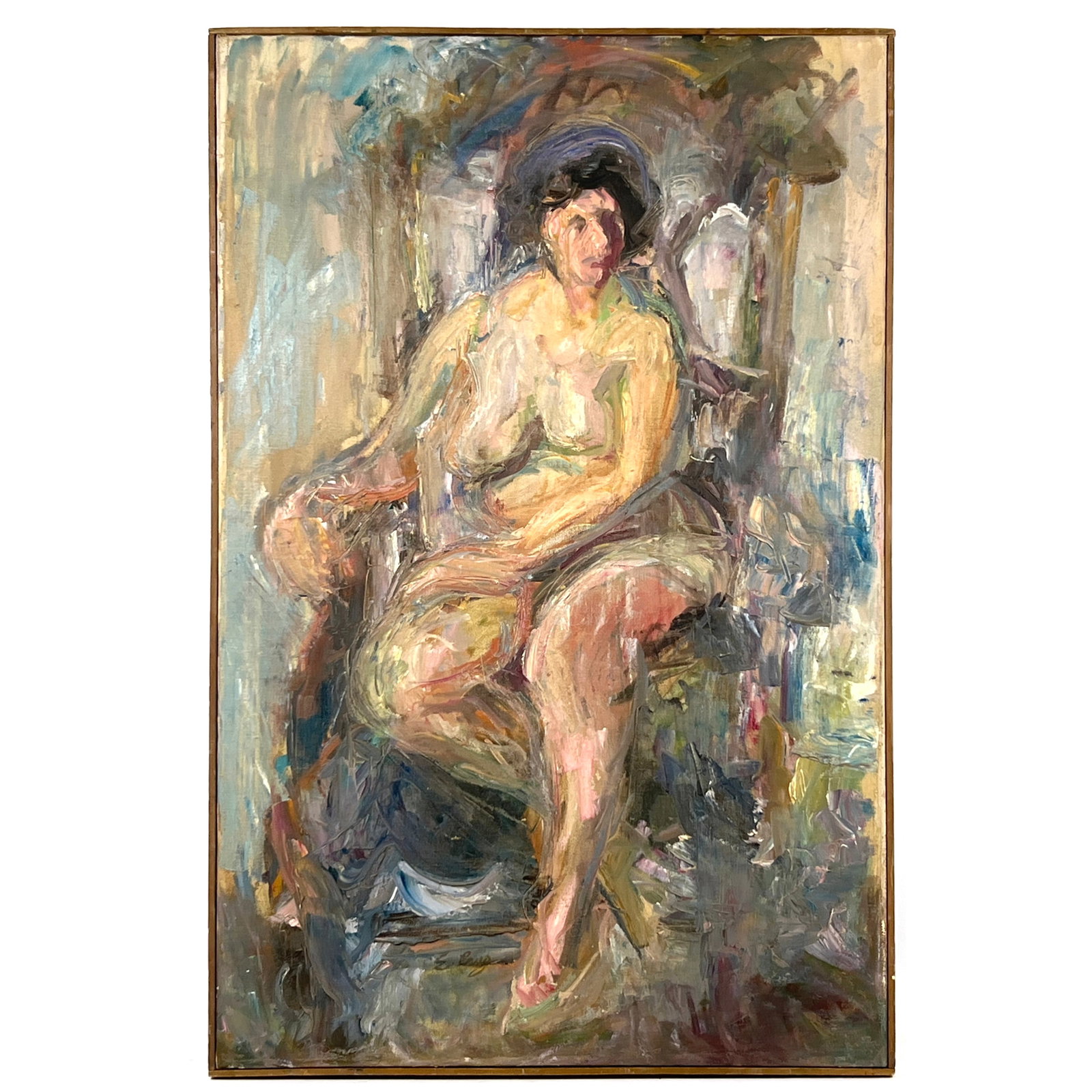 Modernist figural oil painting on canvas. Signed Cruz, 1960s.: Modernist figural oil painting on canvas. Signed Cruz, 1960s. Dimensions: Height: 40.5 inches, Width: 20.75 inches. ---
