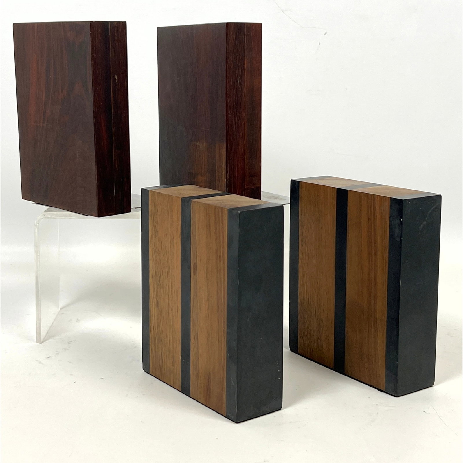 2 Pairs Bookends. Rosewood Block and Phillip Lloyd Powell Harpswell House Slate and Walnut Wood (1 of 13)