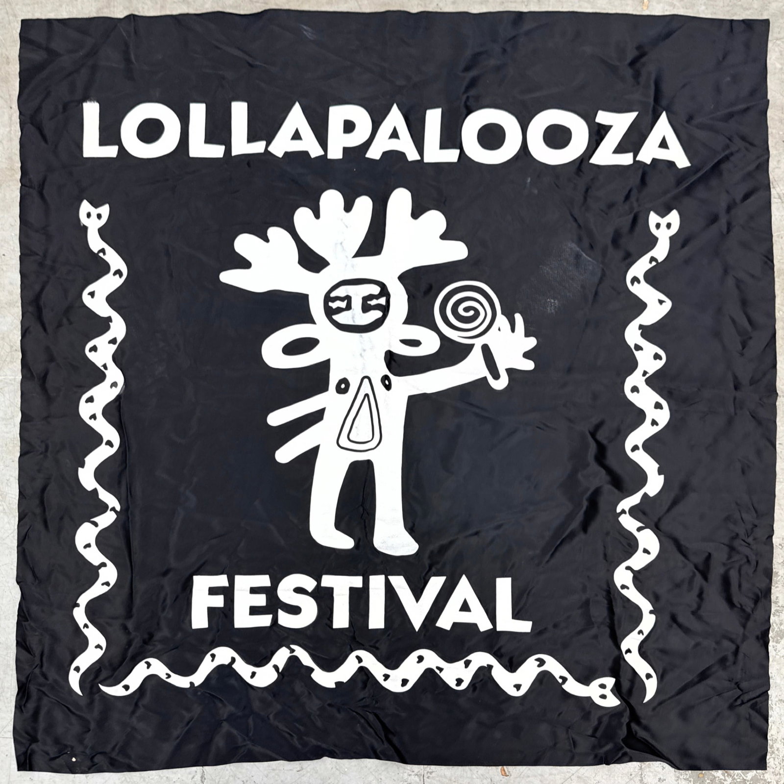 LOLLAPALOOZA FESTIVAL Fabric Banner. Deer Man and Snake Motif.: LOLLAPALOOZA FESTIVAL Fabric Banner. Deer Man and Snake Motif. Dimensions: Height: 44 inches, Width: 42 inches. ---