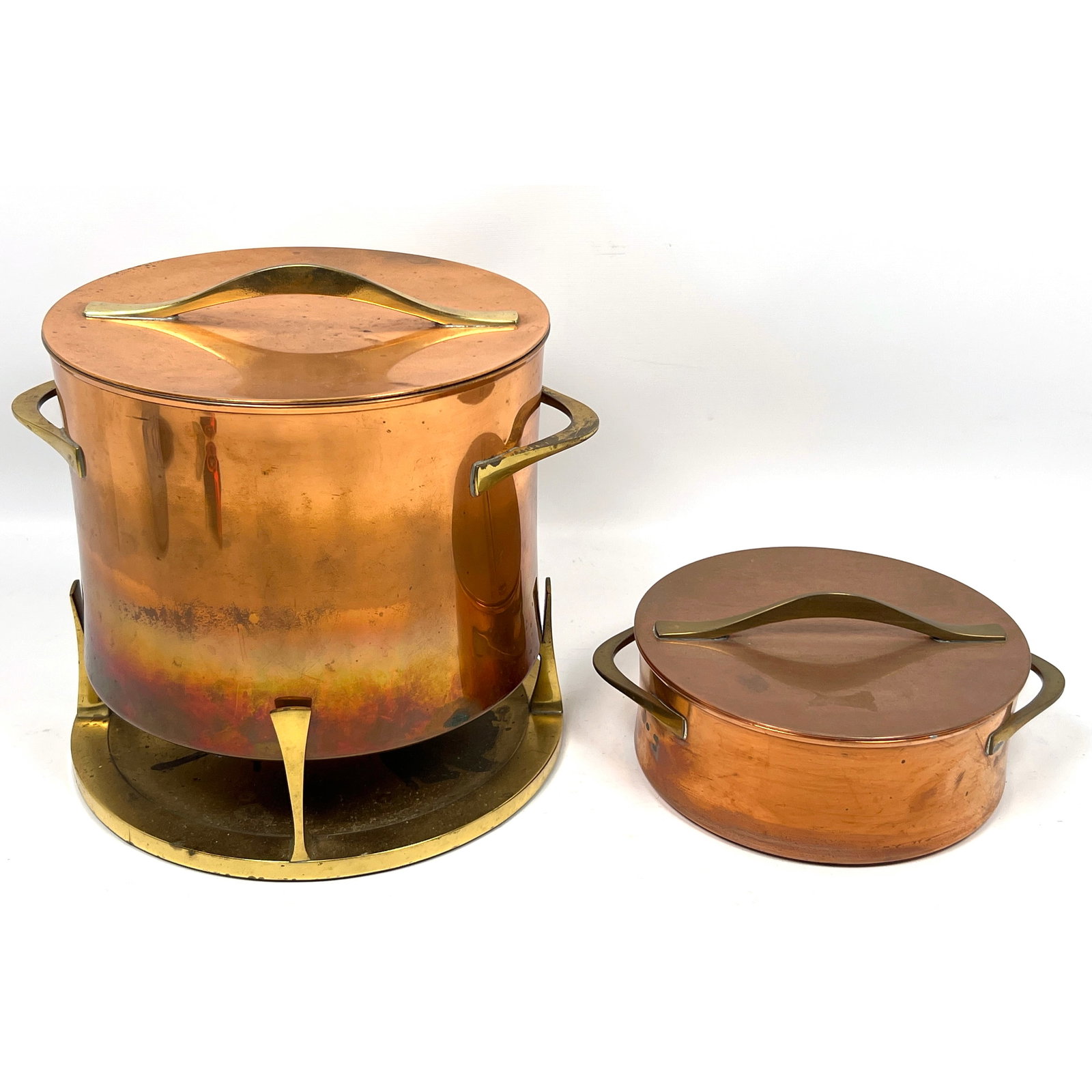 2pc DANSK Copper and Brass Cookware. JENS QUISTGAARD. 1) Fondue Pot, Chafing Dish. 2) Lidded Cassero (1 of 14)