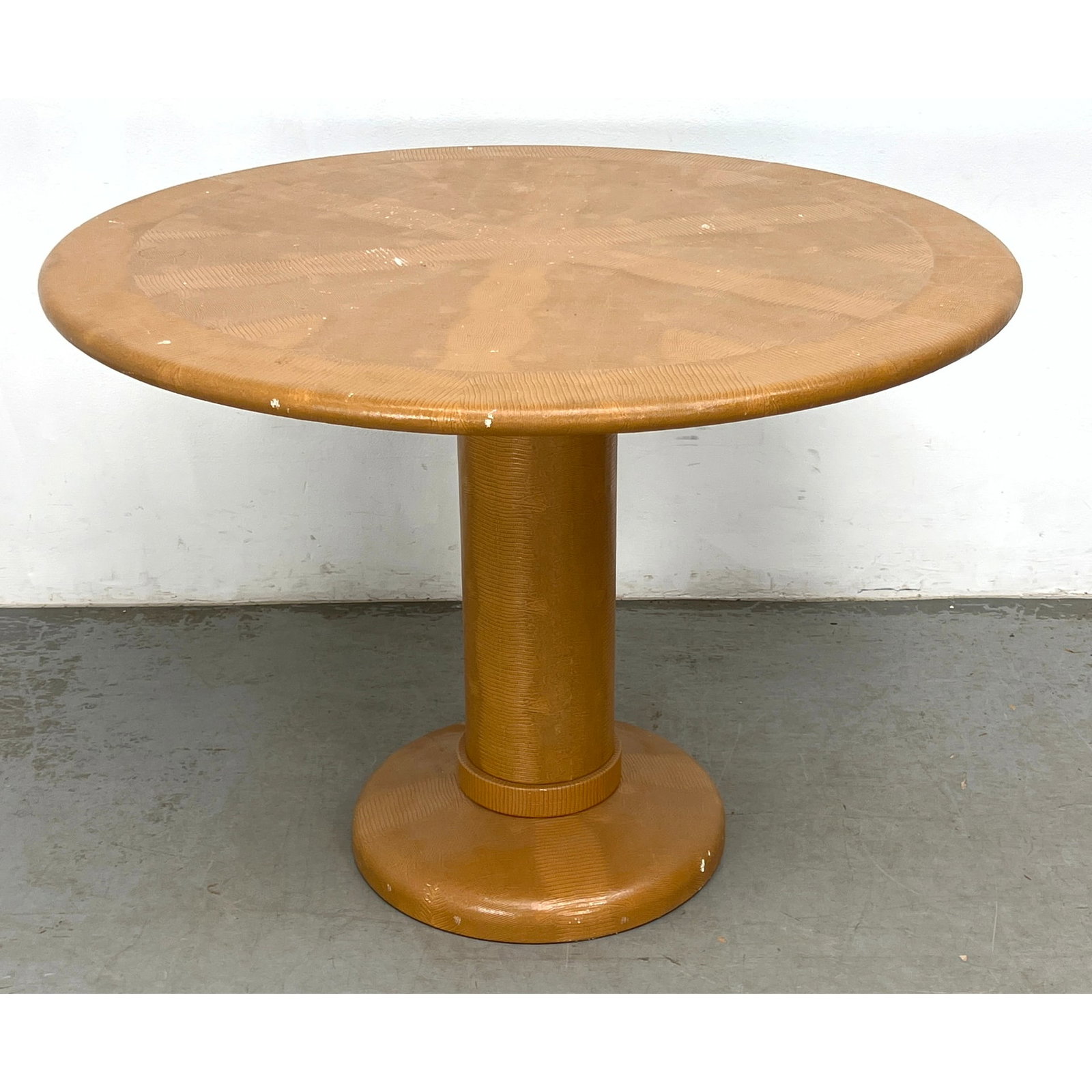 Karl Springer Round Cafe Dining Table. Snake Skin Covered. Marked and dated 1988. (1 of 8)