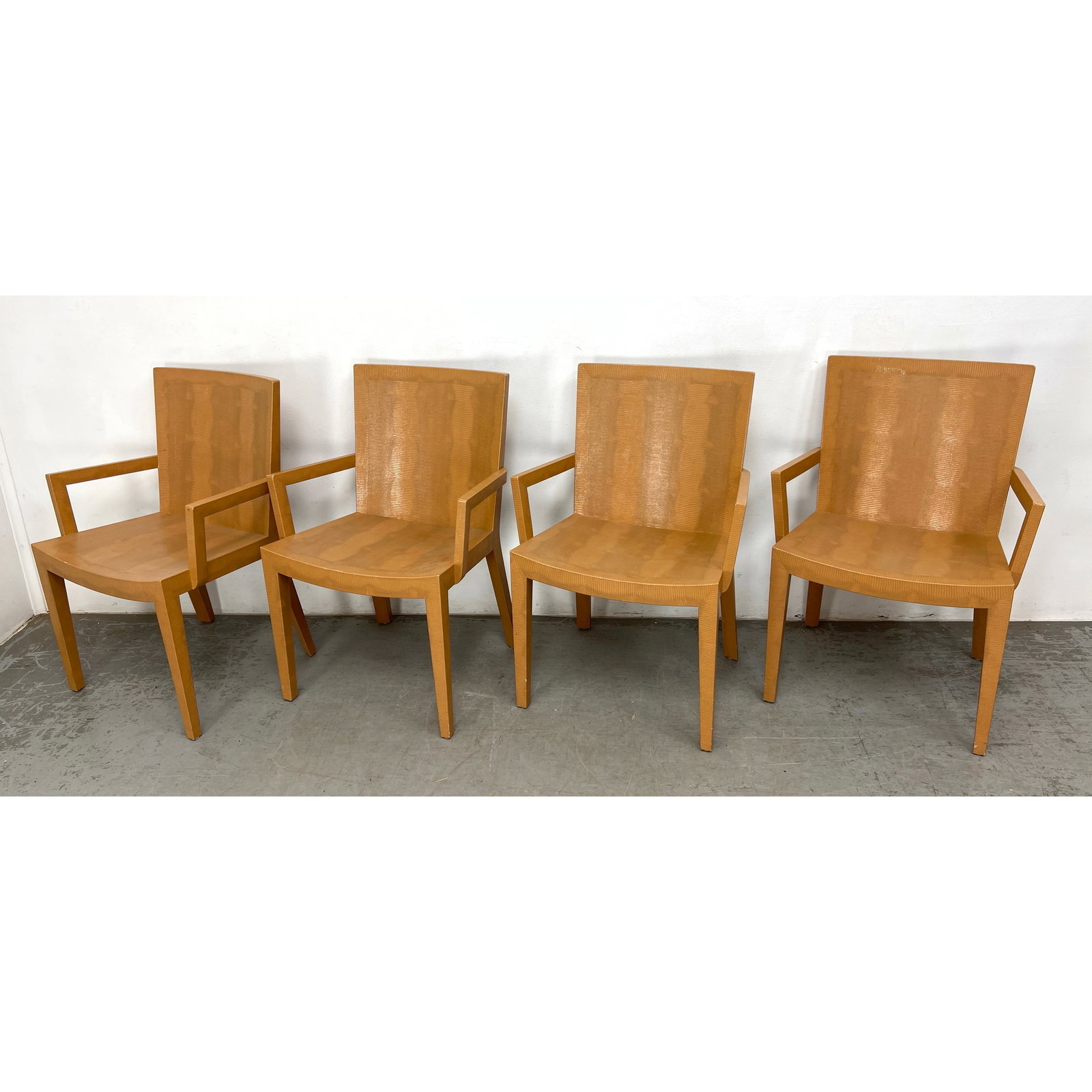 Set of 4 Karl Springer Snake Skin Covered Arm Chairs. Marked and dated 1988. (1 of 11)