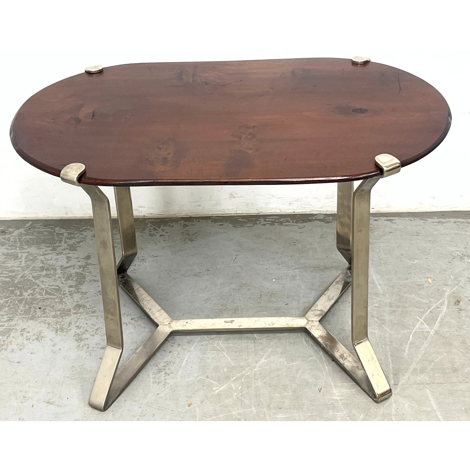 Art Deco Style Steel and Wood Occasional Table. Oval top. (1 of 7)