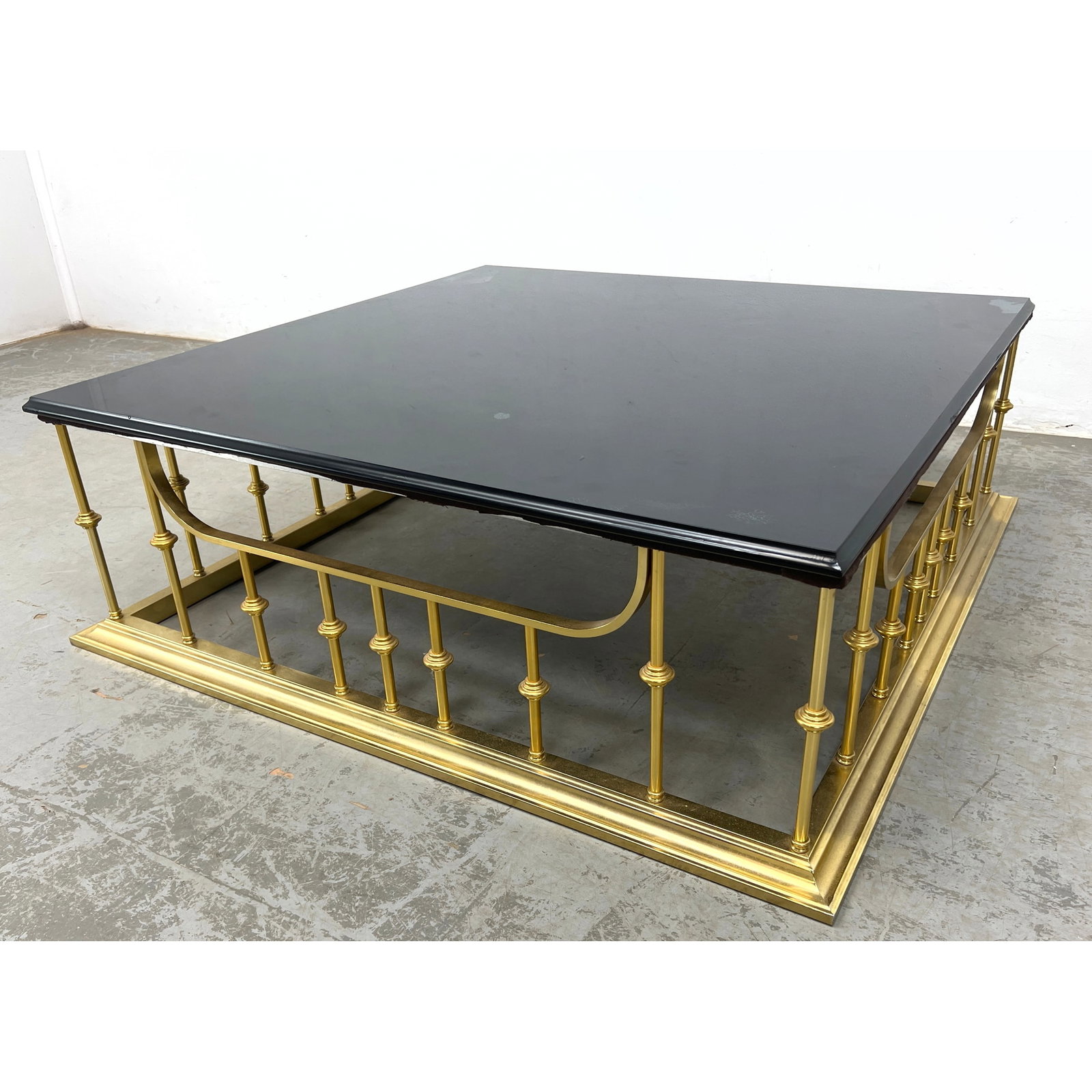 Large Erwin Lambeth style Fireplace Fender Cocktail Table. 42" Square Brass Base supports wood and g (1 of 8)