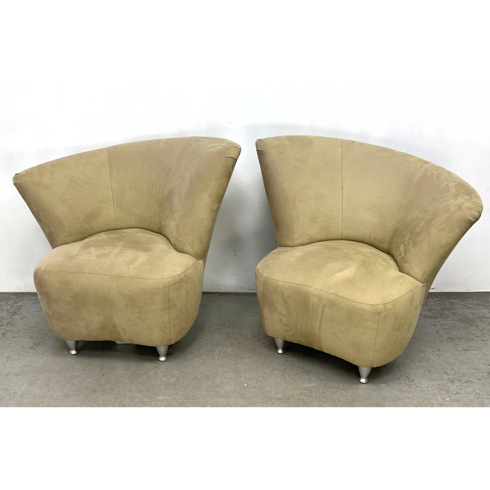 Pair Decorator Florina Lounge Chairs. Manufactured by Carter. Metal Legs.: Pair Decorator Florina Lounge Chairs. Manufactured by Carter. Metal Legs. Dimensions: Height: 35.5 inches, Width: 39 inches, Depth: 22 inches. - Seat Height: 17 inches ---