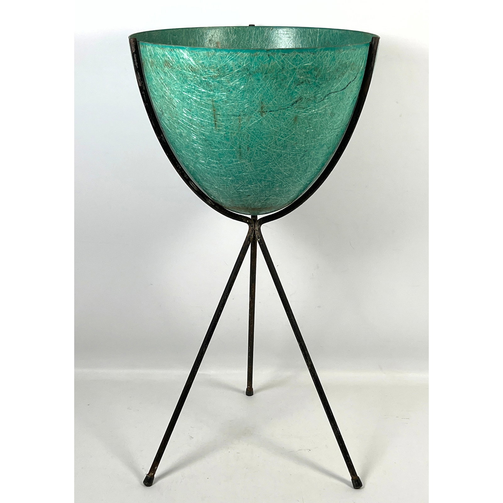 Fiberglass Bullet Planter Attributed to Kimball. Iron base. (1 of 12)