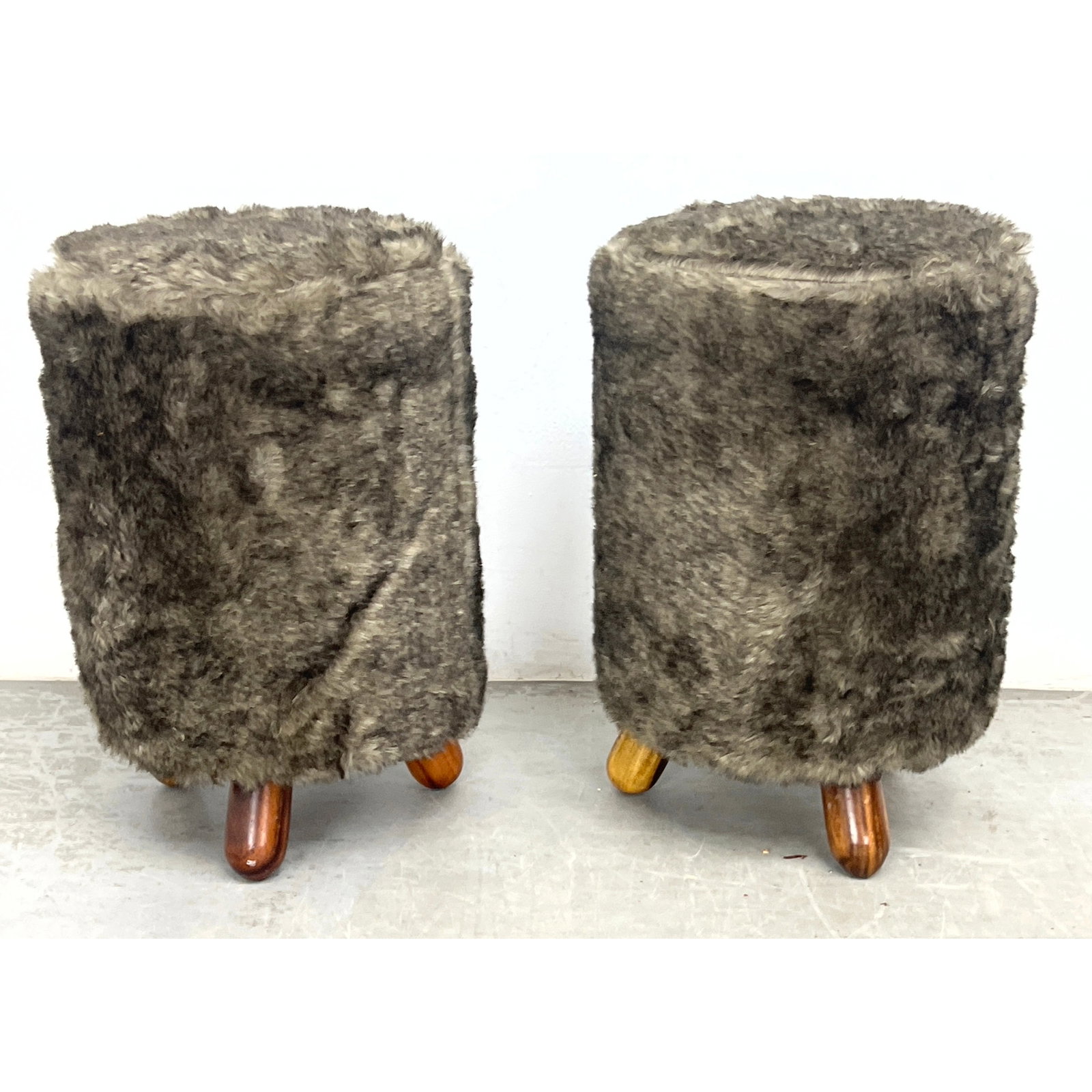 Pair Tall Upholstered Stools after Royere.: Pair Tall Upholstered Stools after Royere. Dimensions: Height: 20 inches, Width: 14 inches, Depth: 14 inches. ---