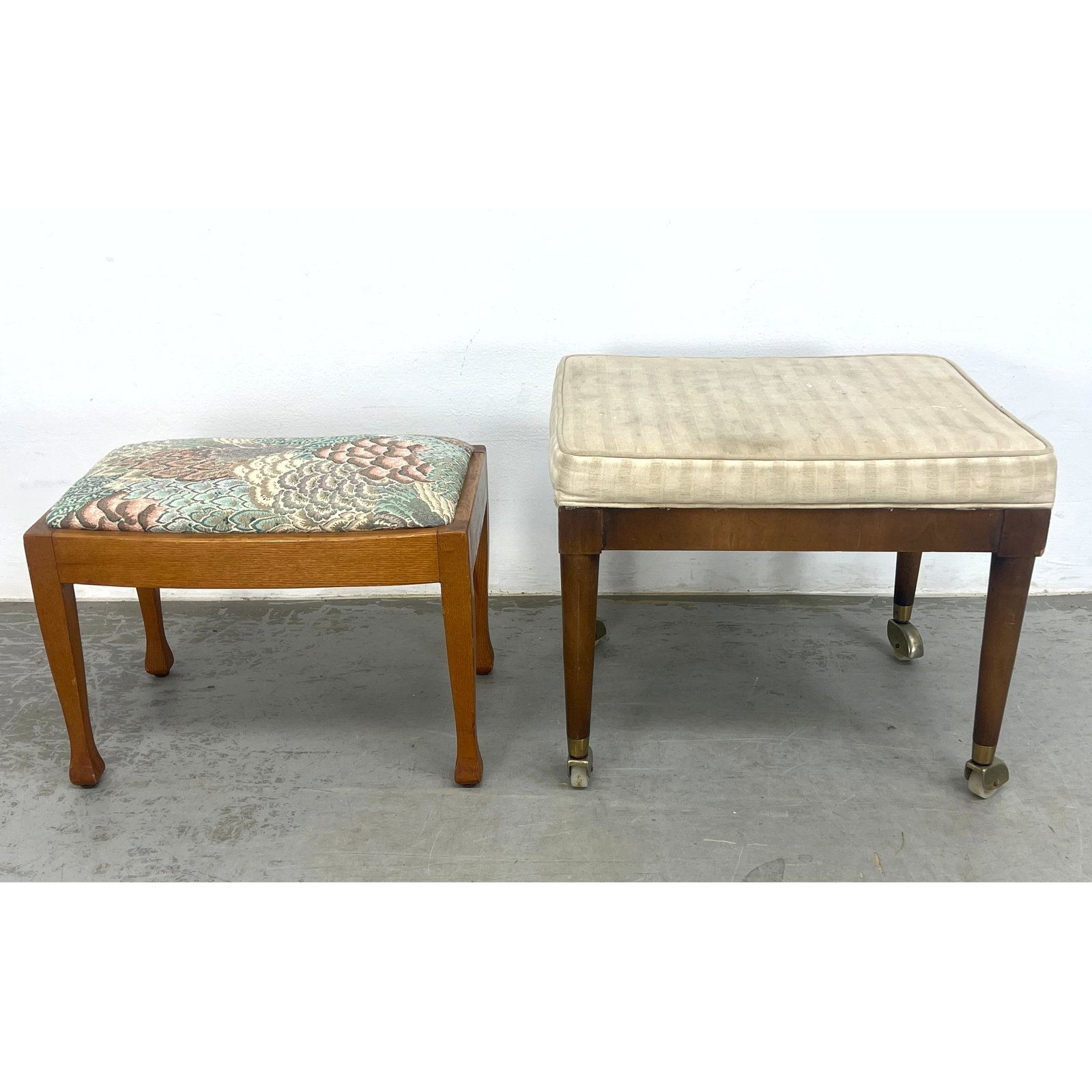 2 Vintage Footstools Ottomans: 2 Vintage Footstools Ottomans Dimensions: Height: 16 inches, Width: 16 inches, Depth: 18 inches. ---