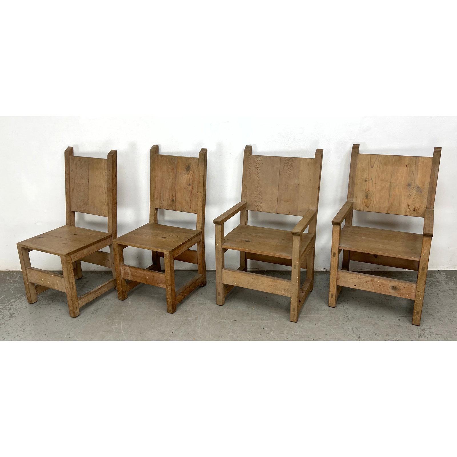 Set 4 TAOS Furniture Rustic Pine Chairs. Santa Fe, New Mexico.: Set 4 TAOS Furniture Rustic Pine Chairs. Santa Fe, New Mexico. Dimensions: Height: 39 inches, Width: 17.5 inches, Depth: 17 inches. - Seat Height: 17 inches ---