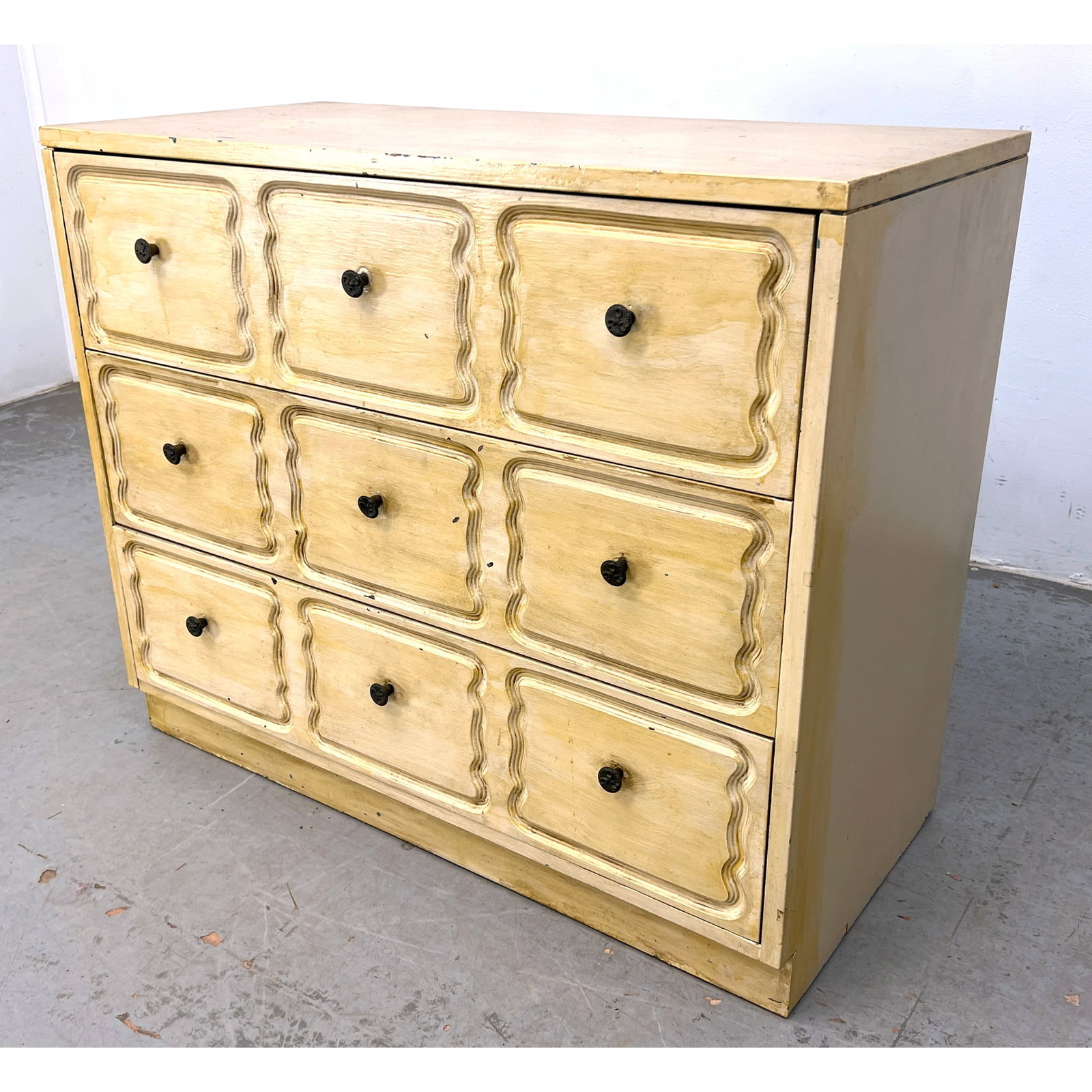 Dorothy Draper Painted Low Chest Dresser. Unmarked.: Dorothy Draper Painted Low Chest Dresser. Unmarked. Dimensions: Height: 32 inches, Width: 38.25 inches, Depth: 18.5 inches. ---
