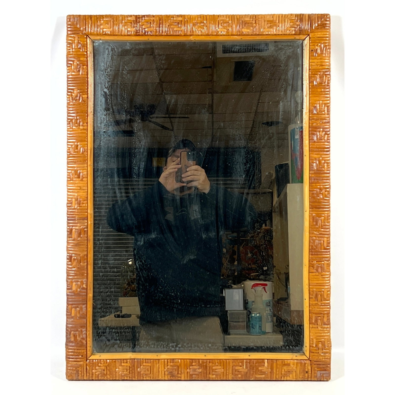 Woven Rattan Rectangular Wall Mirror. BIELECKY Brothers style. (1 of 9)