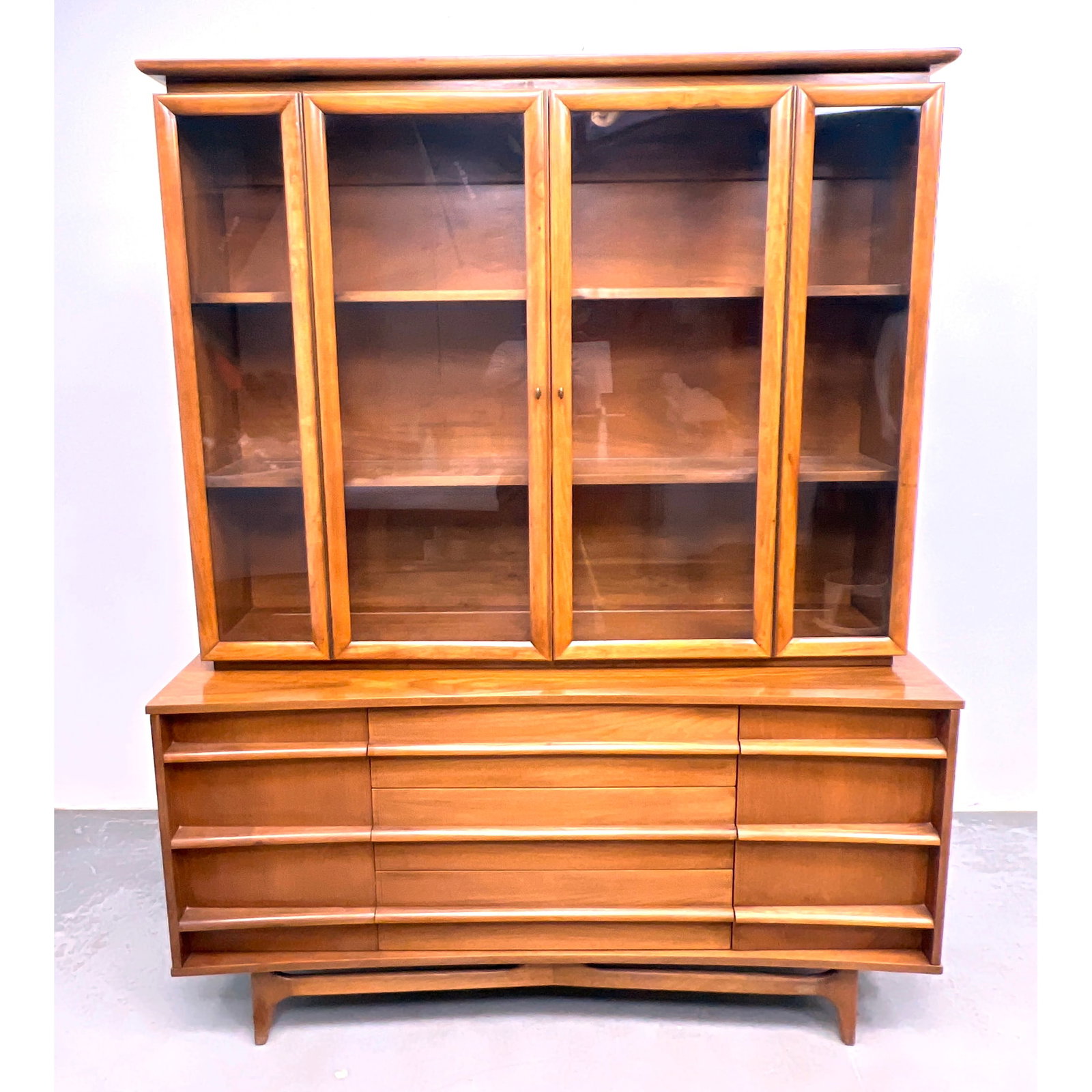 Young Manufacturing Mid Century Modern Walnut Buffet and China Cabinet. 2 part cabinet that could be (1 of 14)