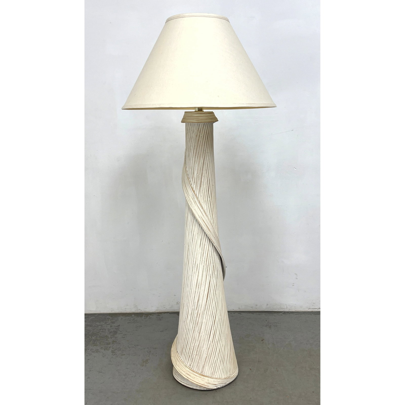 Decorator White Washed Pencil Reed Floor Lamp. Tapered cylinder. (1 of 7)