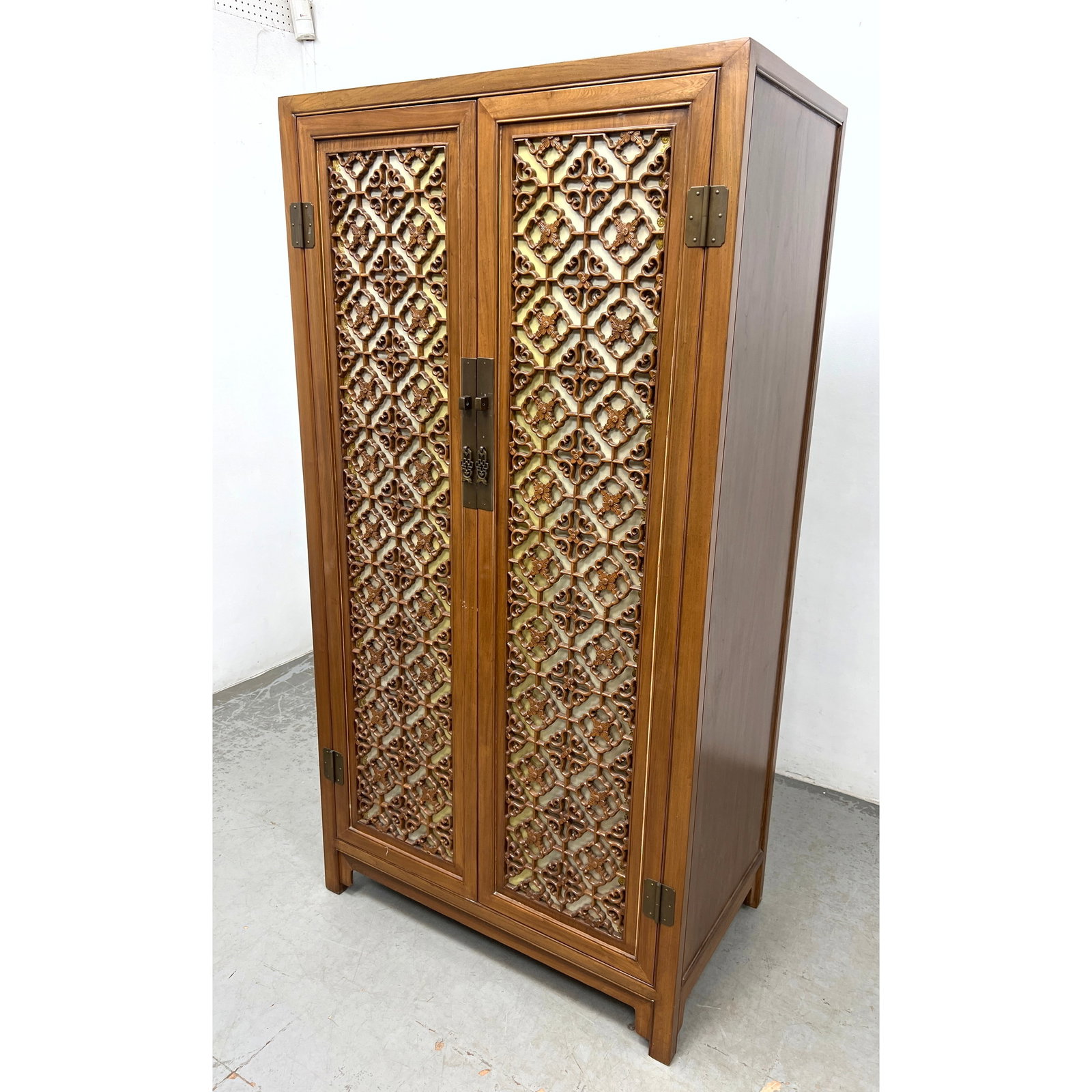 Tall, two-door armoire of hardwood construction featuring traditional Chinese design elements (1 of 12)