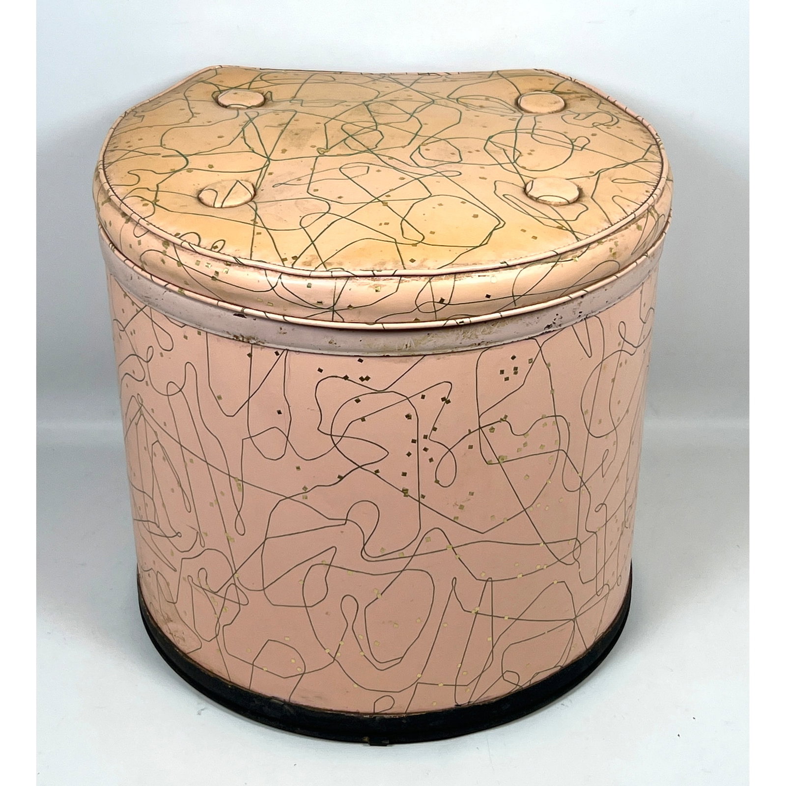 50s Modern Vinyl Lift Top Stool Ottoman. Pearl Wick. (1 of 10)