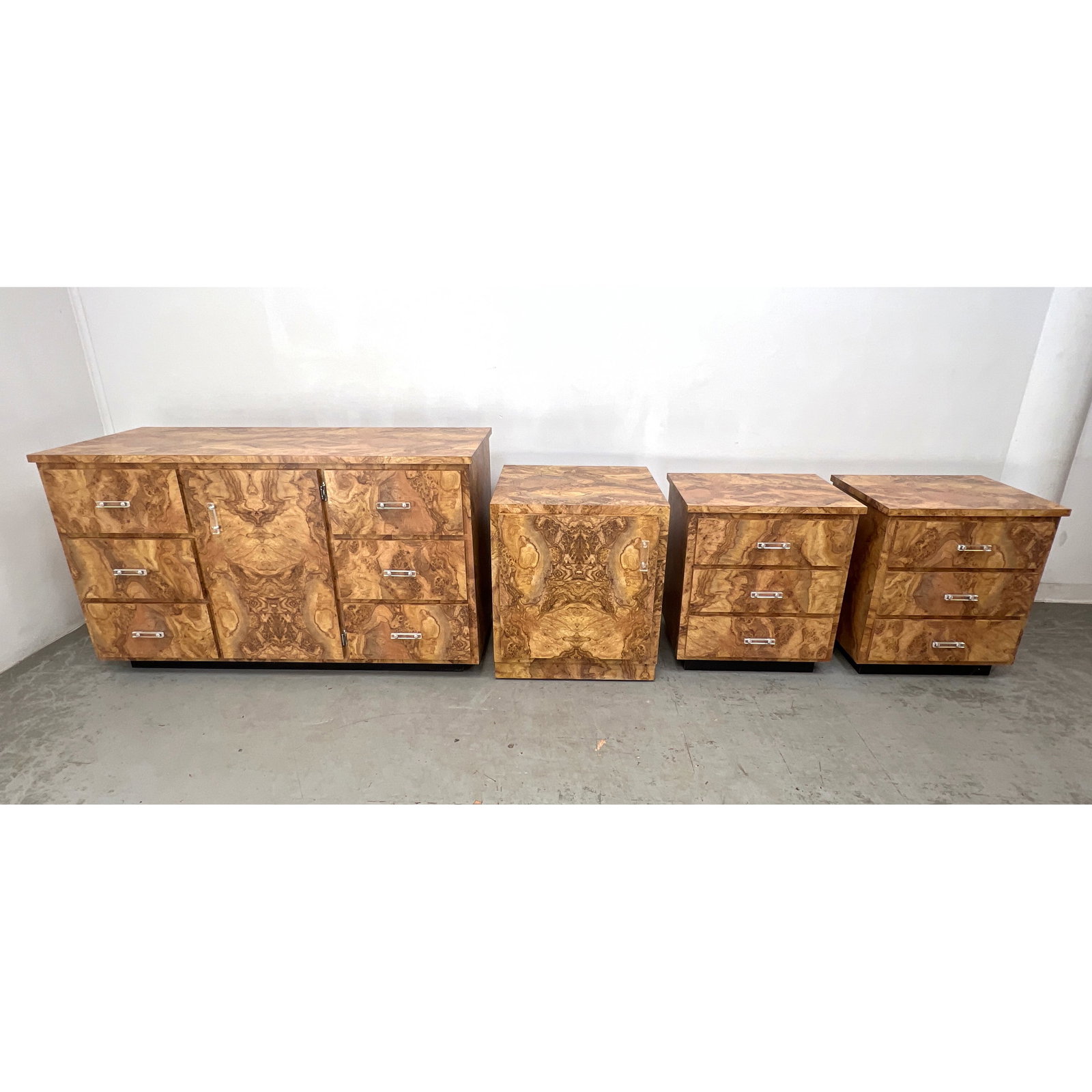 4pcs Faux Burl Formica Furniture. Credenza and Cabinets. (1 of 20)