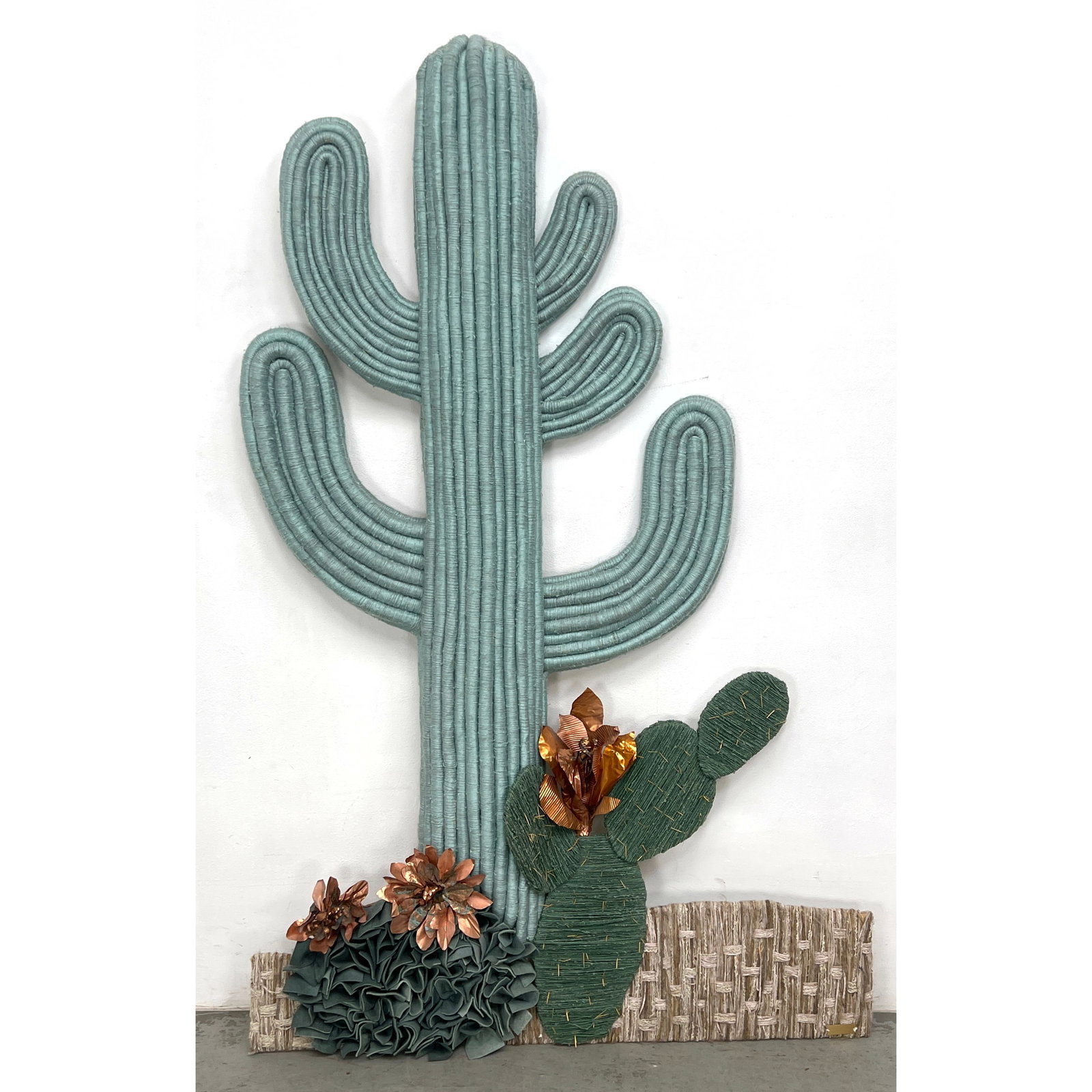 Artisan Fabric Form Wall Sculpture depicting and Cactus.: Artisan Fabric Form Wall Sculpture depicting and Cactus. Dimensions: Height: 66.5 inches, Width: 42 inches, Depth: 4 inches. ---