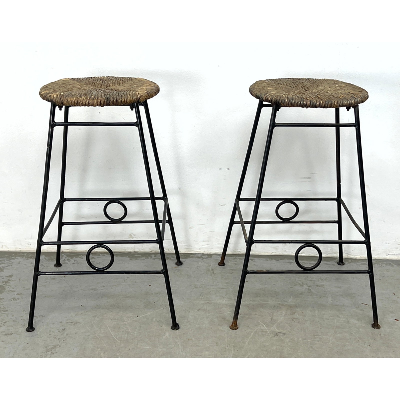 Pair Iron Frame Bar Stools with Wrapped Cord Seat. (1 of 9)