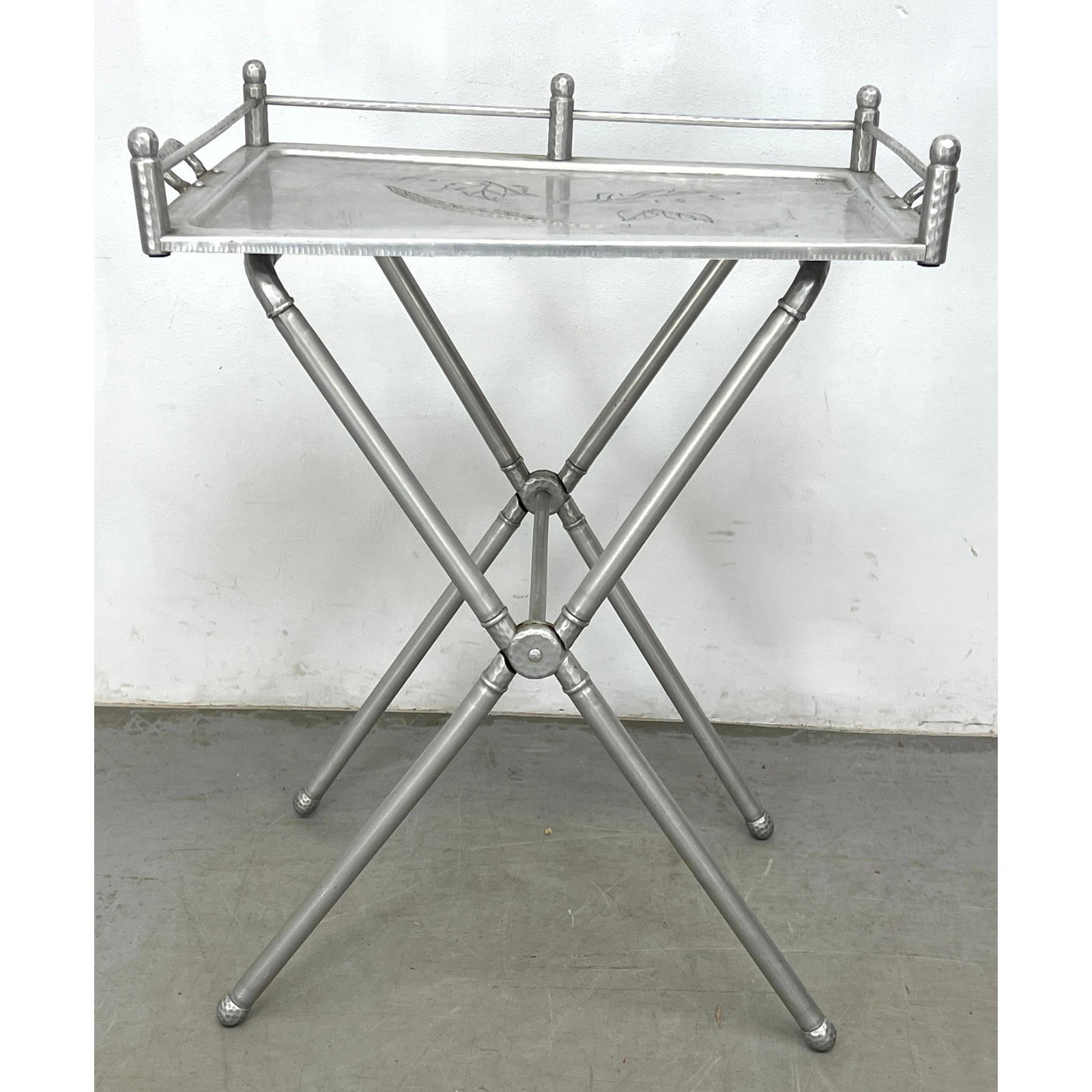 Everlast hand-forged aluminum folding tray table Server. comprising a removable rectangular tray and (1 of 13)