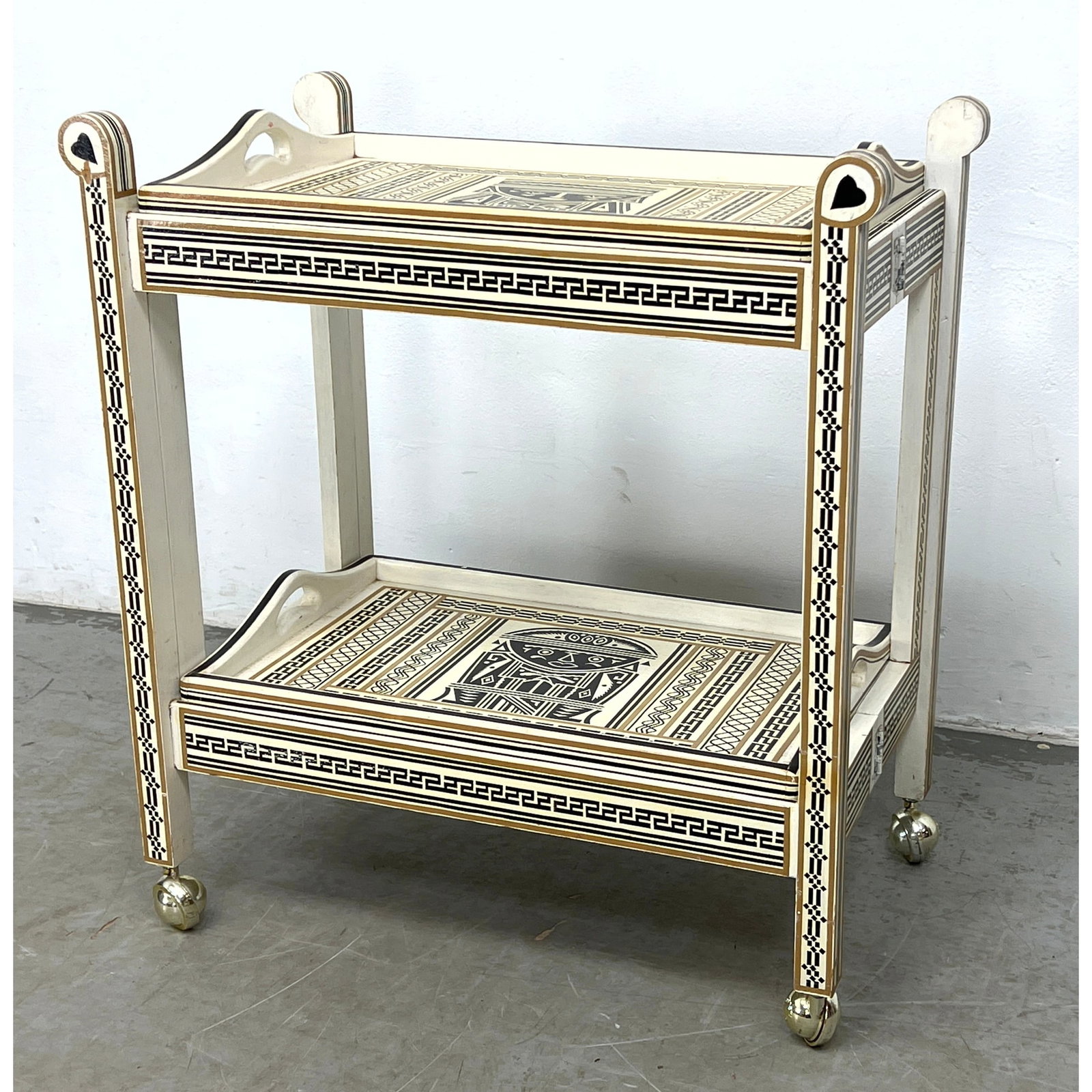 Vintage Painted Moroccan Demountable Rolling Bar Cart, Folds Up. Decorator Style (1 of 11)
